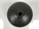 Japanese Ceramic Flower Vase Vtg Ikebana Kabin Round Ball Green Dark Brown FK241-KT - Vase-chidorivintage.com