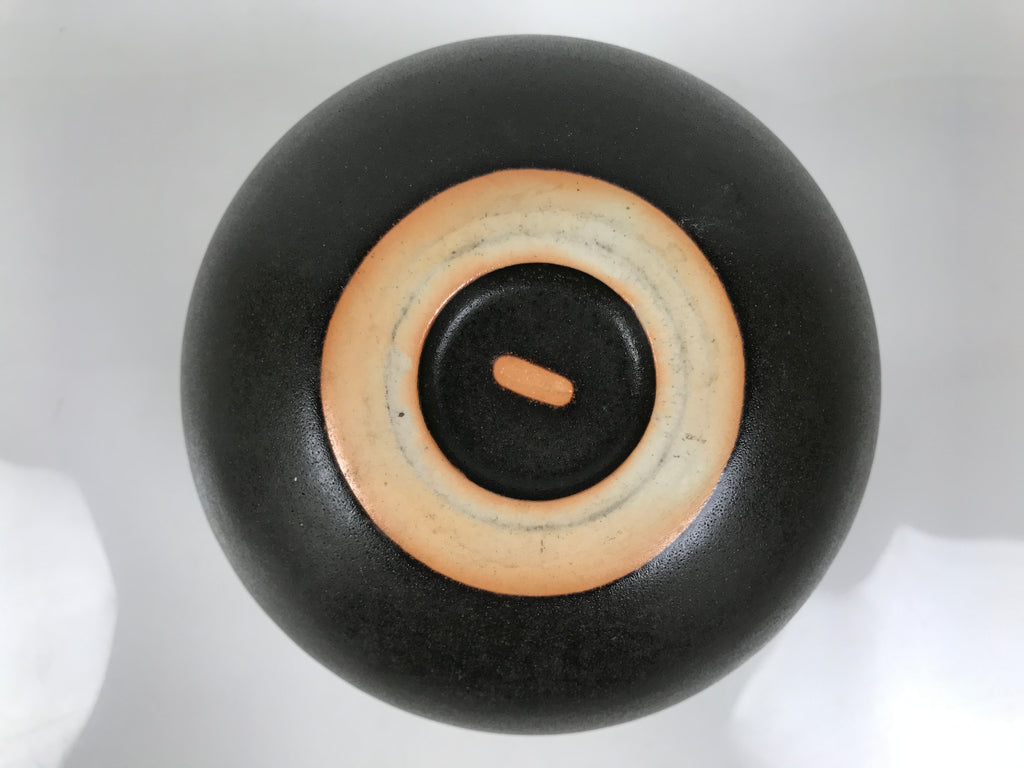 Japanese Ceramic Flower Vase Vtg Ikebana Kabin Round Ball Green Dark Brown FK241-KT - Vase-chidorivintage.com