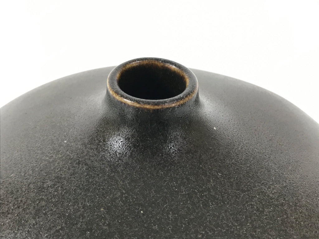 Japanese Ceramic Flower Vase Vtg Ikebana Kabin Round Ball Green Dark Brown FK241-KT - Vase-chidorivintage.com