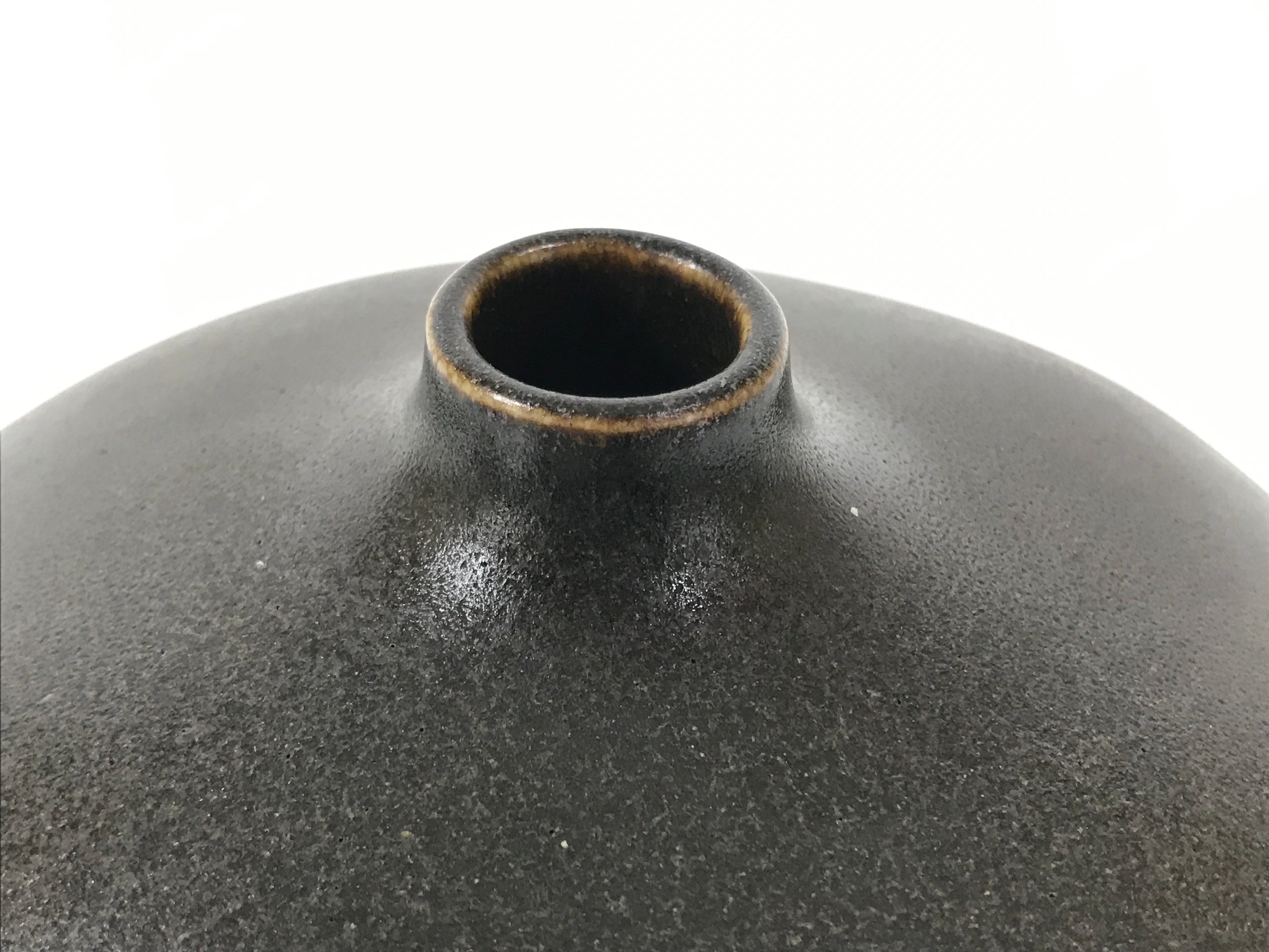 Japanese Ceramic Flower Vase Vtg Ikebana Kabin Round Ball Green Dark Brown FK241-KT - Vase-chidorivintage.com