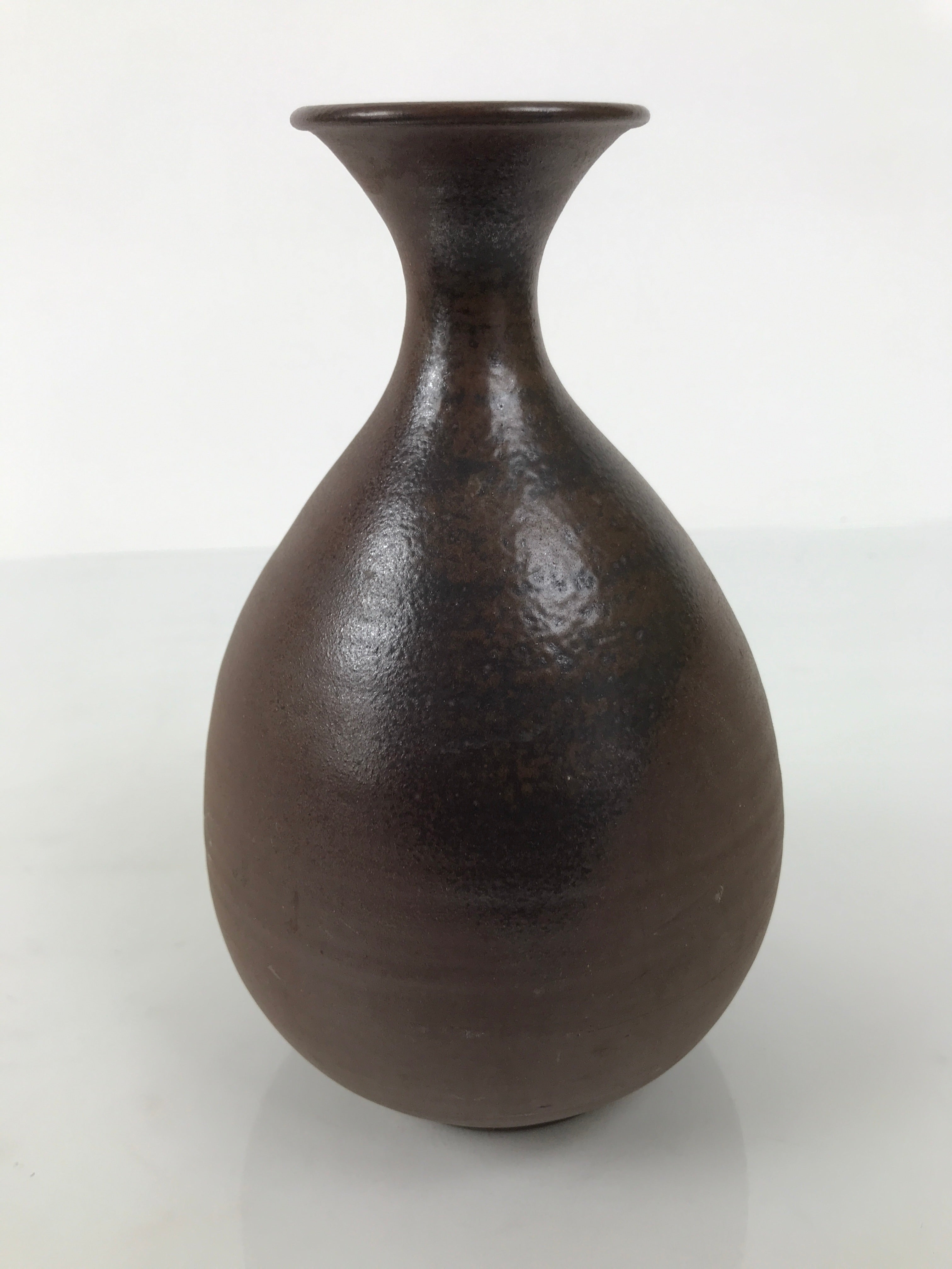 Japanese Ceramic Flower Vase Vtg Ikebana Kabin Round Brown Natural Glaze FK243-KT - Vase-chidorivintage.com