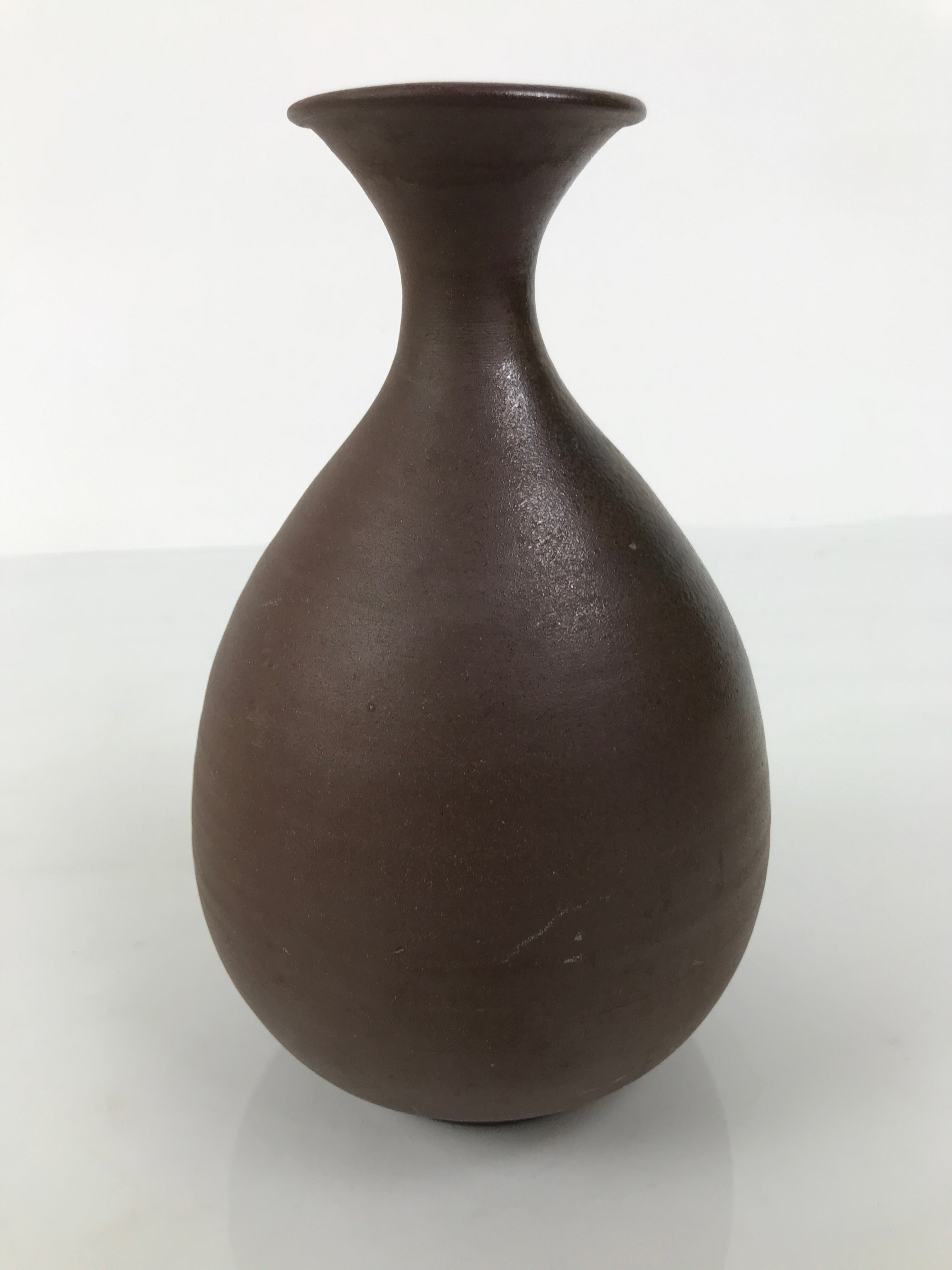 Japanese Ceramic Flower Vase Vtg Ikebana Kabin Round Brown Natural Glaze FK243-KT - Vase-chidorivintage.com