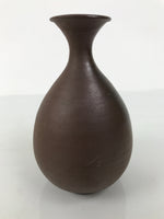 Japanese Ceramic Flower Vase Vtg Ikebana Kabin Round Brown Natural Glaze FK243-KT - Vase-chidorivintage.com