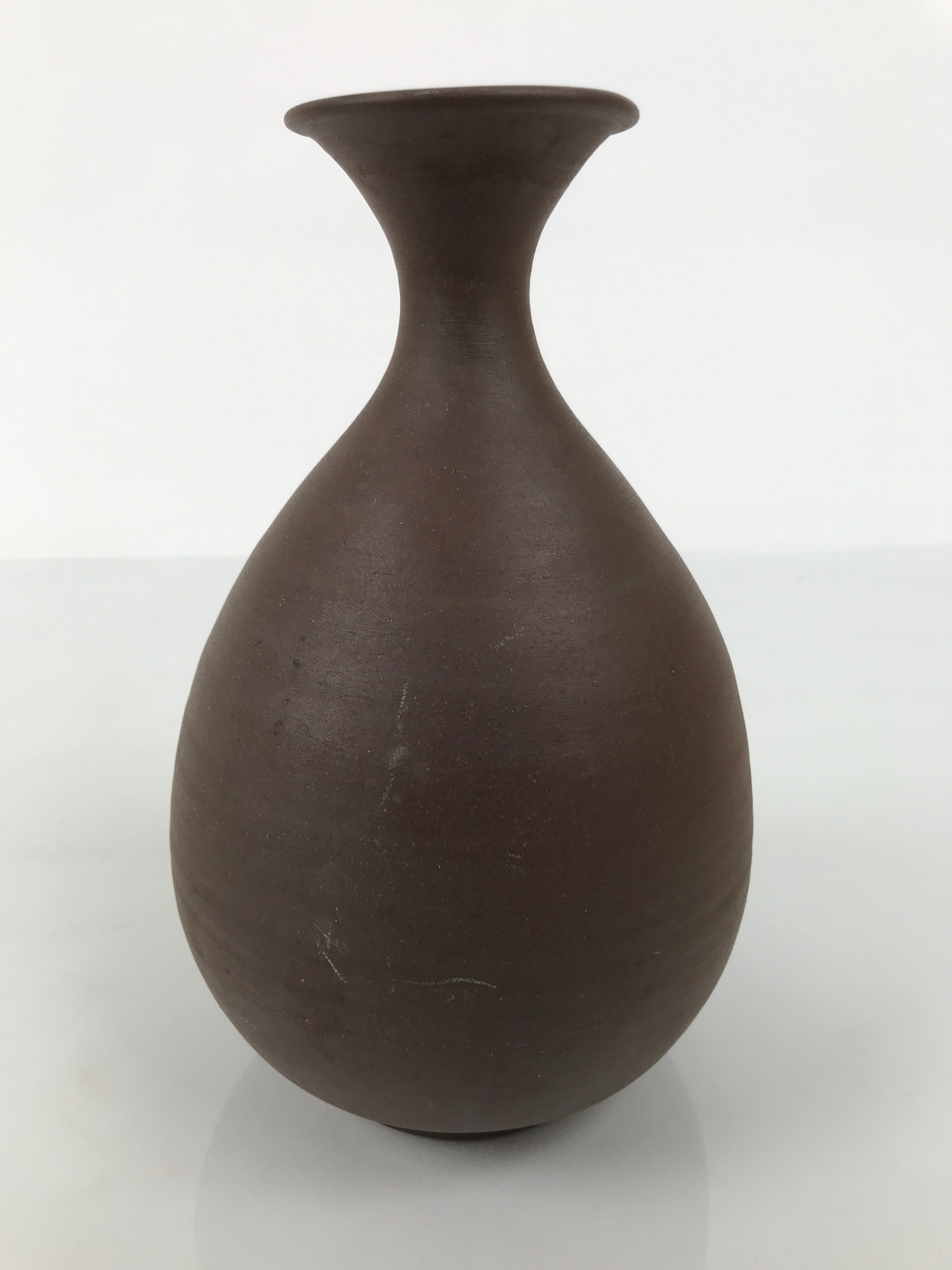Japanese Ceramic Flower Vase Vtg Ikebana Kabin Round Brown Natural Glaze FK243-KT - Vase-chidorivintage.com