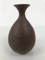 Japanese Ceramic Flower Vase Vtg Ikebana Kabin Round Brown Natural Glaze FK243-KT - Vase-chidorivintage.com