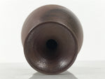 Japanese Ceramic Flower Vase Vtg Ikebana Kabin Round Brown Natural Glaze FK243-KT - Vase-chidorivintage.com