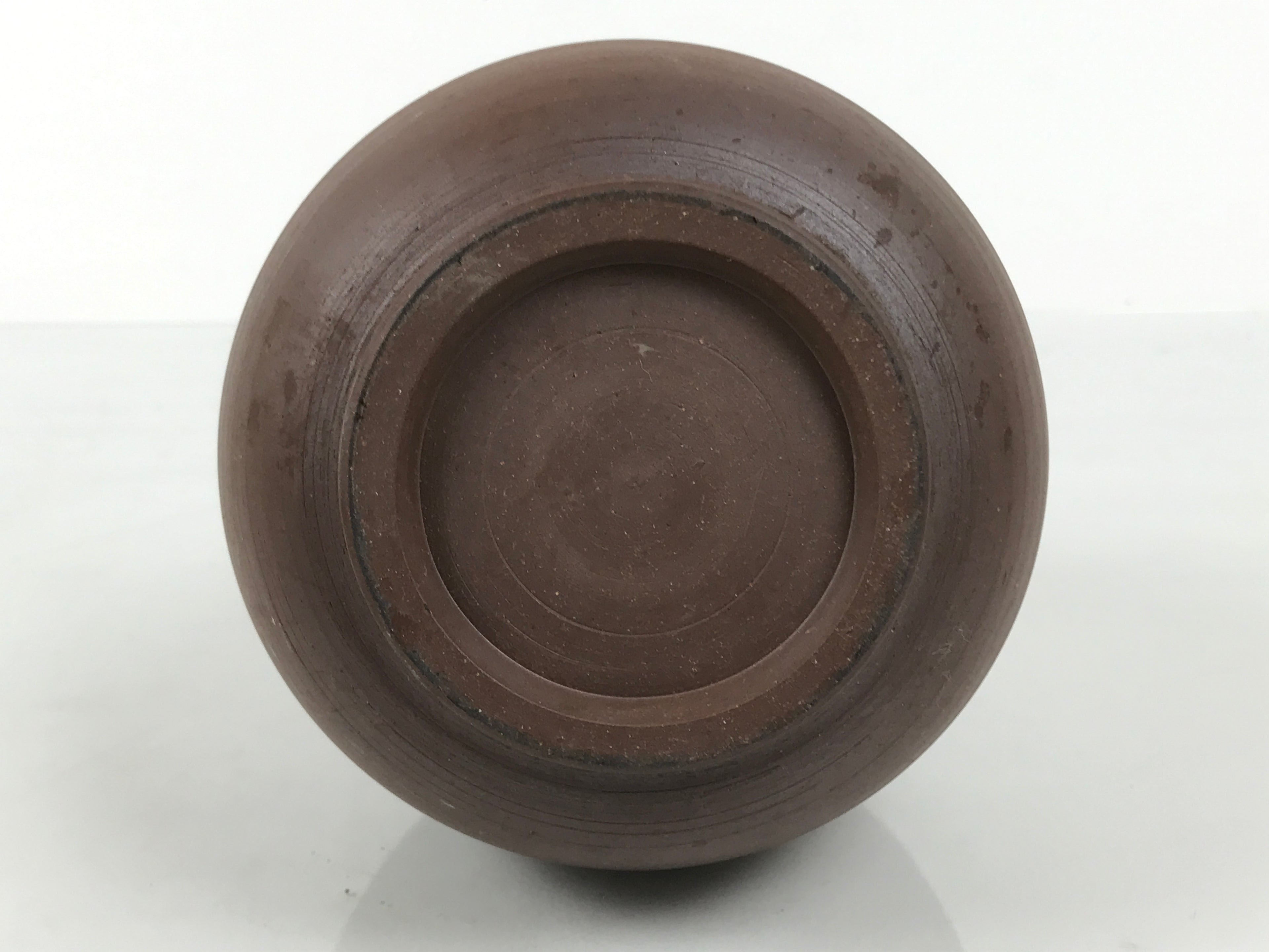 Japanese Ceramic Flower Vase Vtg Ikebana Kabin Round Brown Natural Glaze FK243-KT - Vase-chidorivintage.com