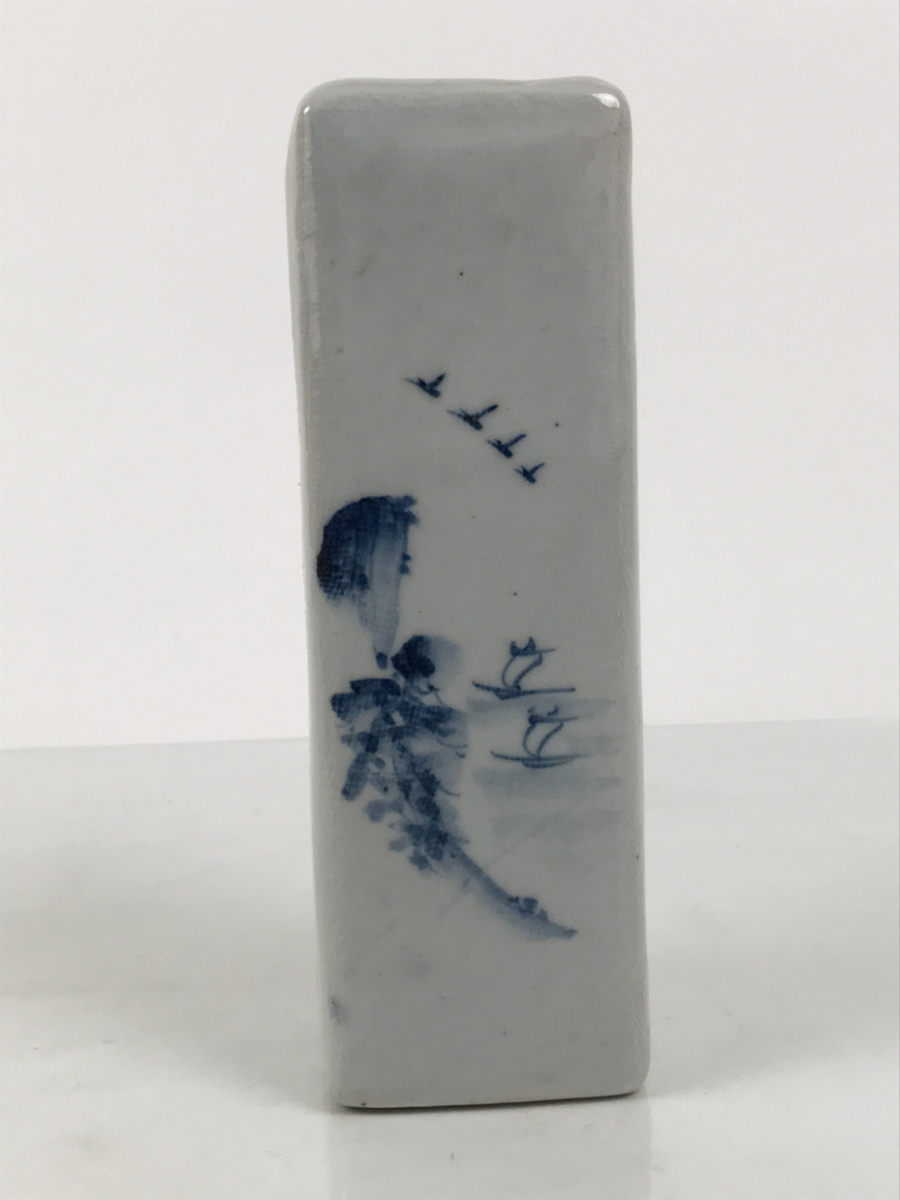 Japanese Porcelain Flower Vase Ikebana Kabin Square White Blue Ocean Boat FK244-KT - Vase-chidorivintage.com