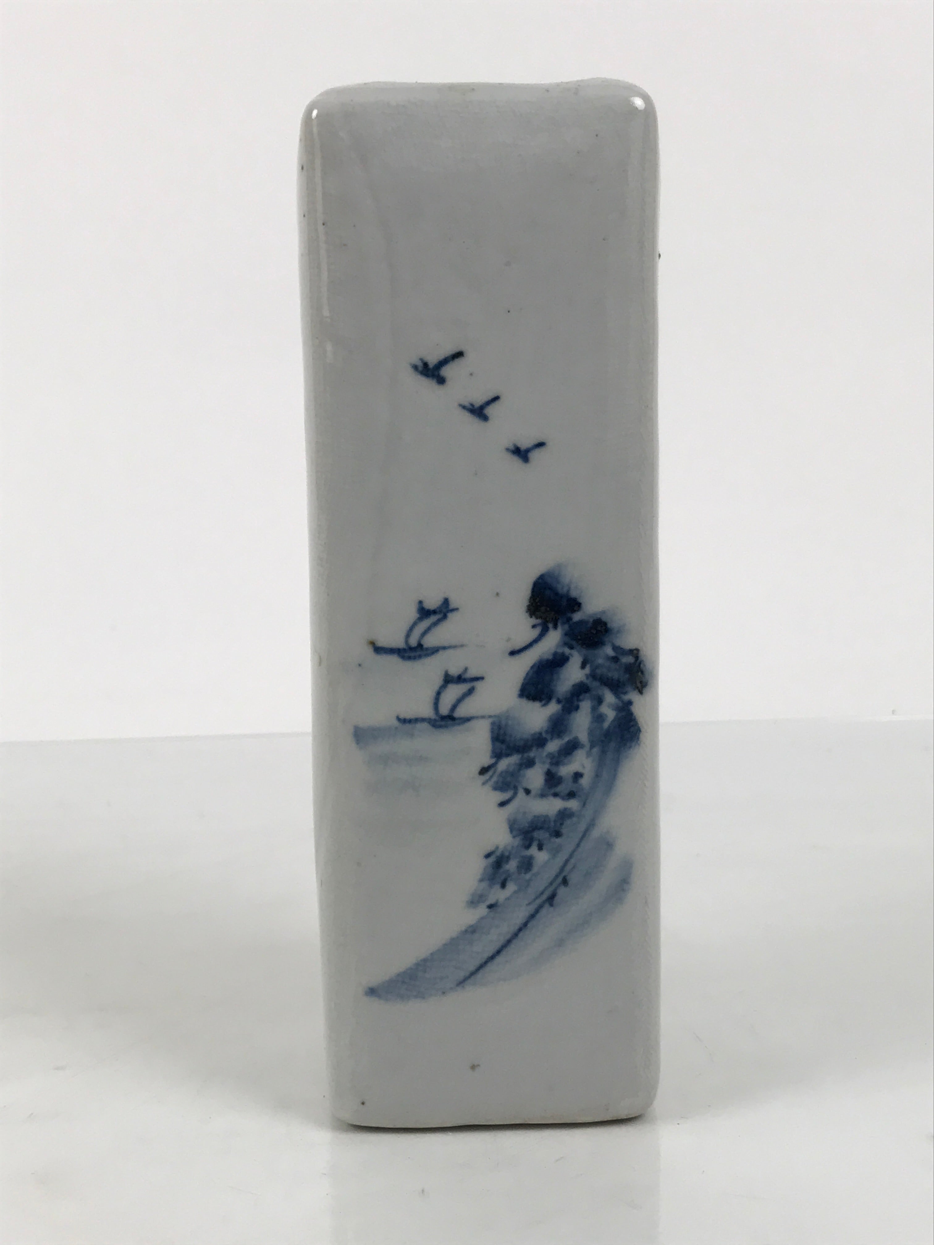 Japanese Porcelain Flower Vase Ikebana Kabin Square White Blue Ocean Boat FK244-KT - Vase-chidorivintage.com