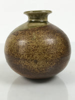 Japanese Ceramic Oribe Ware Flower Vase Vtg Ikebana Kabin Brown Round FK245-KT - Vase-chidorivintage.com