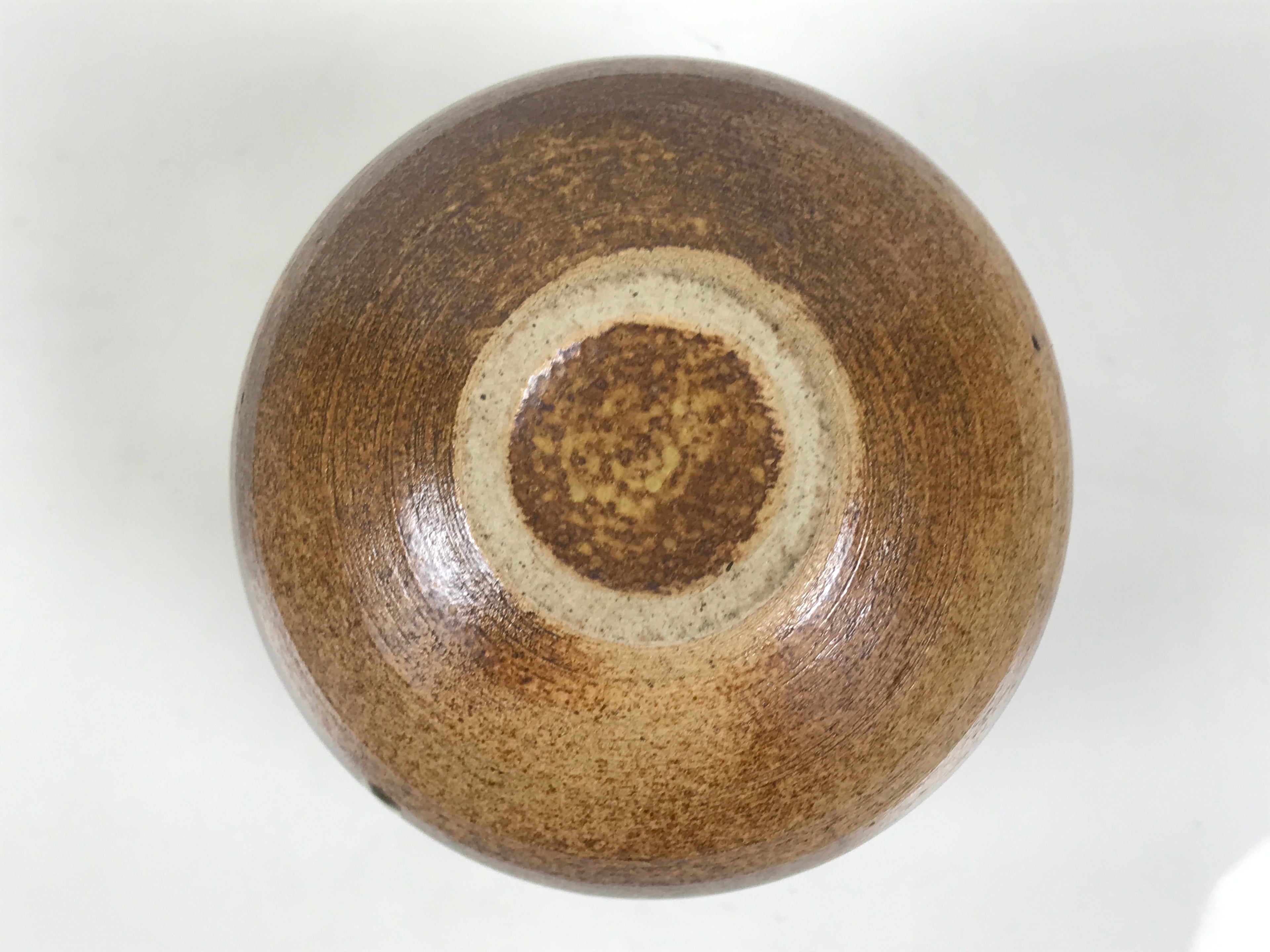 Japanese Ceramic Oribe Ware Flower Vase Vtg Ikebana Kabin Brown Round FK245-KT - Vase-chidorivintage.com