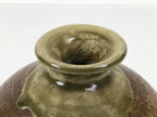 Japanese Ceramic Oribe Ware Flower Vase Vtg Ikebana Kabin Brown Round FK245-KT - Vase-chidorivintage.com