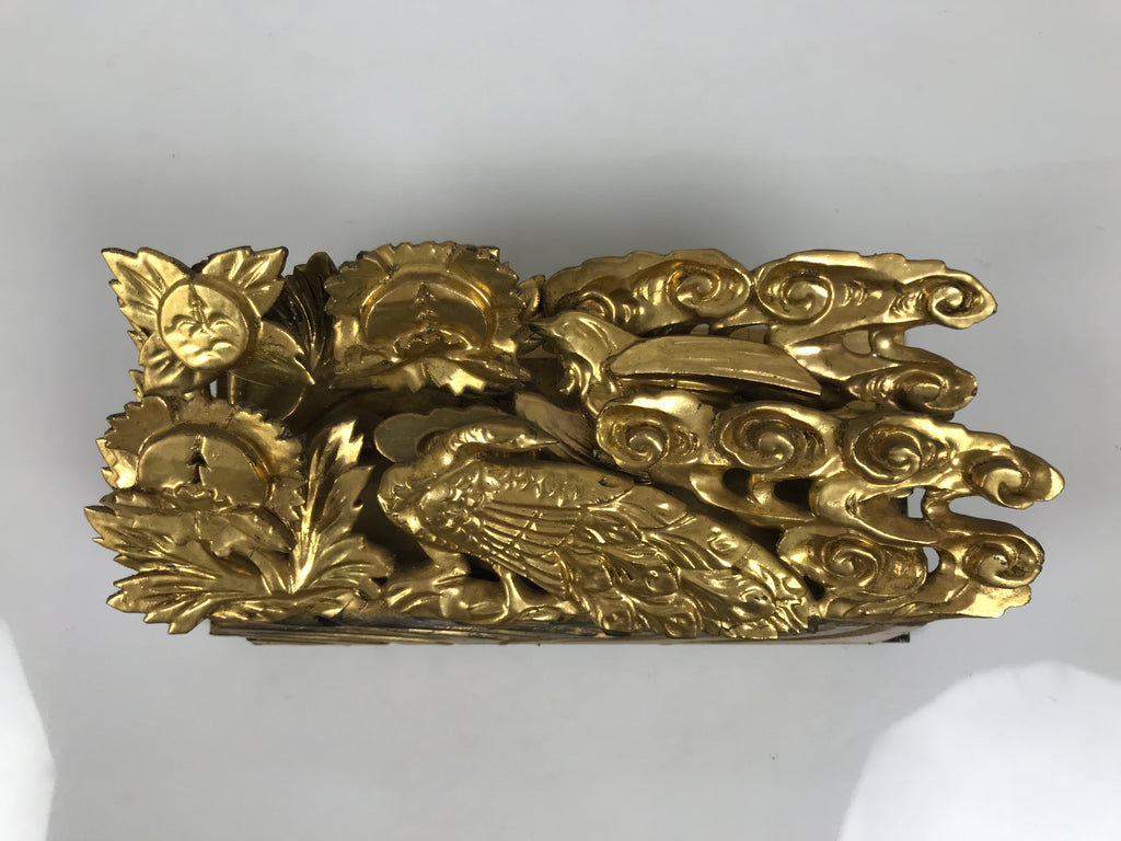 Japanese Buddhist Altar Carved Wooden Vtg Butsudan Spare Part Peacock Gold BP37-OT - Buddhist-chidorivintage.com