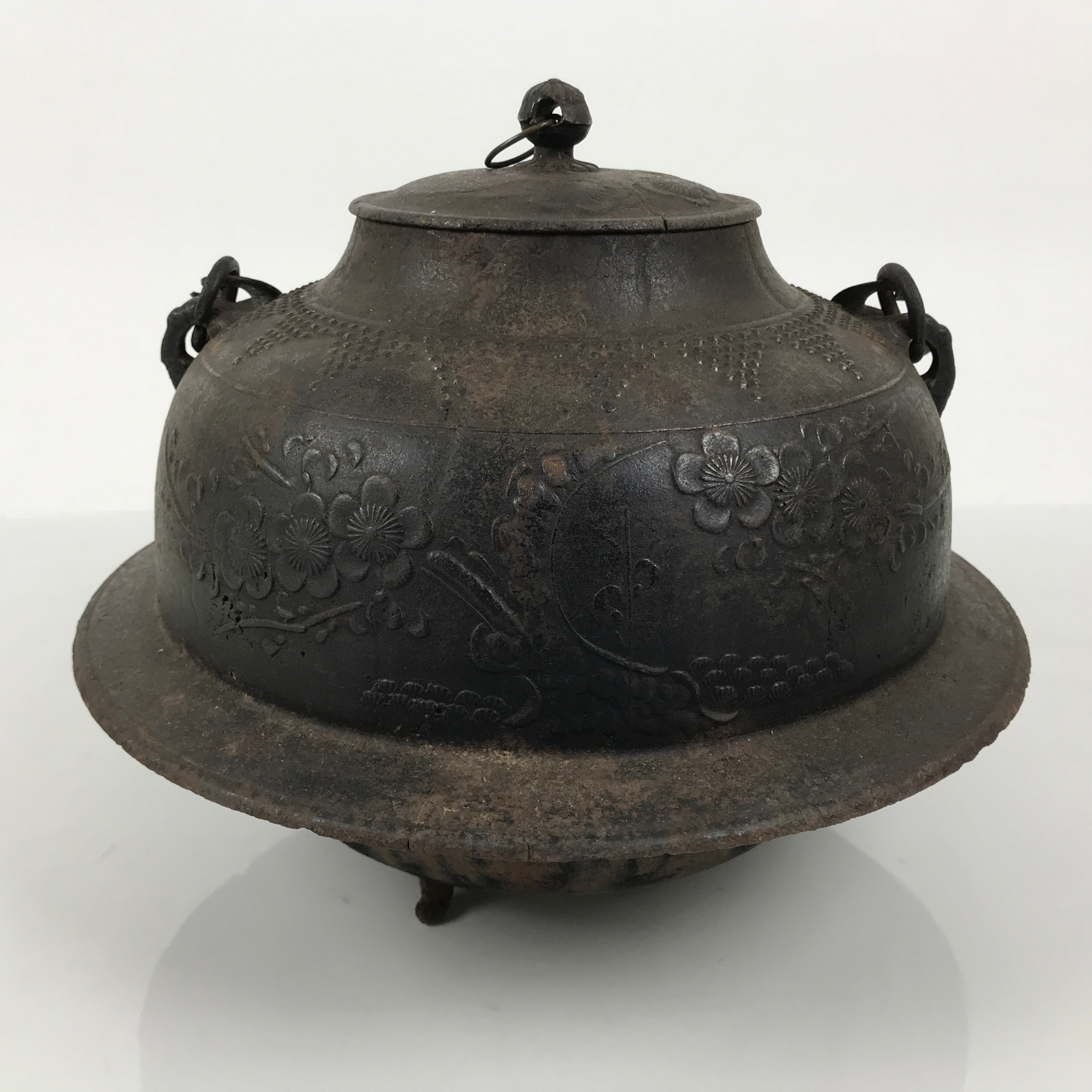 Antique Japanese Cast Iron Kettle Chagama Water Pot Tea Ceremony Floral C36-KT - Kettle-chidorivintage.com
