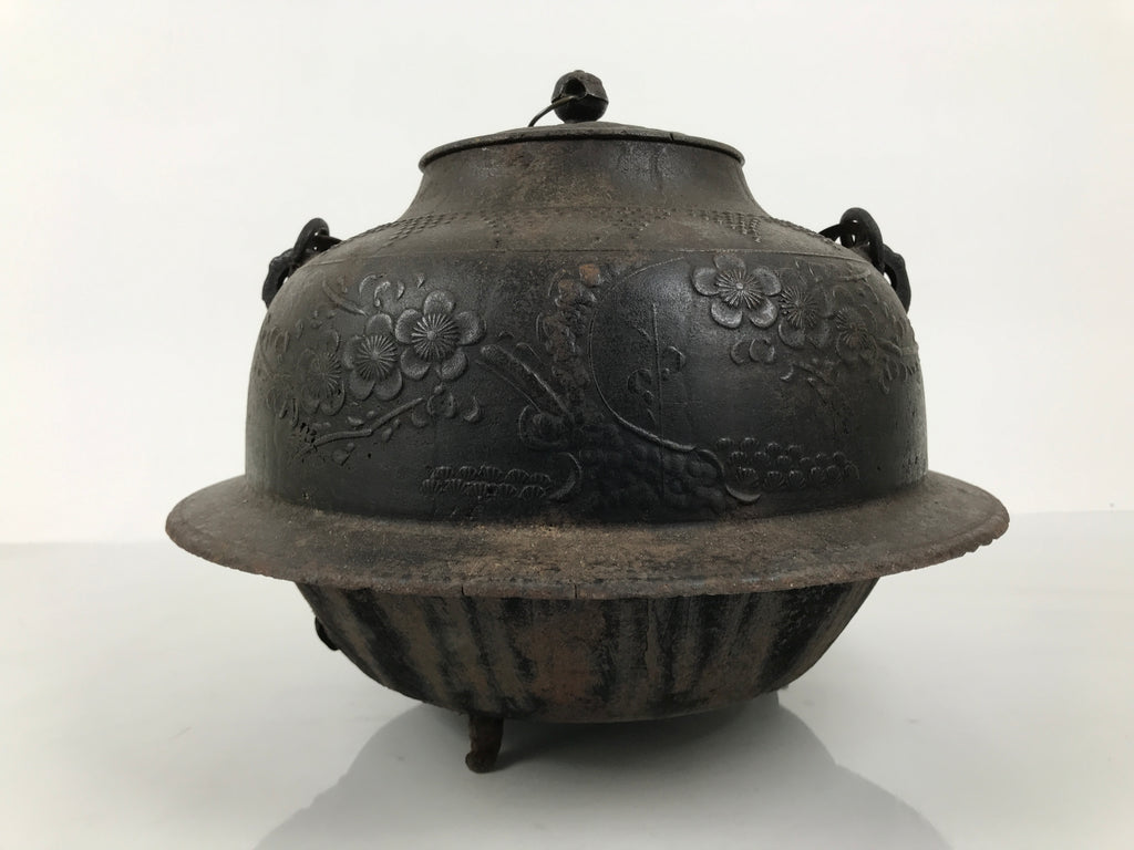 Antique Japanese Cast Iron Kettle Chagama Water Pot Tea Ceremony Floral C36-KT - Kettle-chidorivintage.com