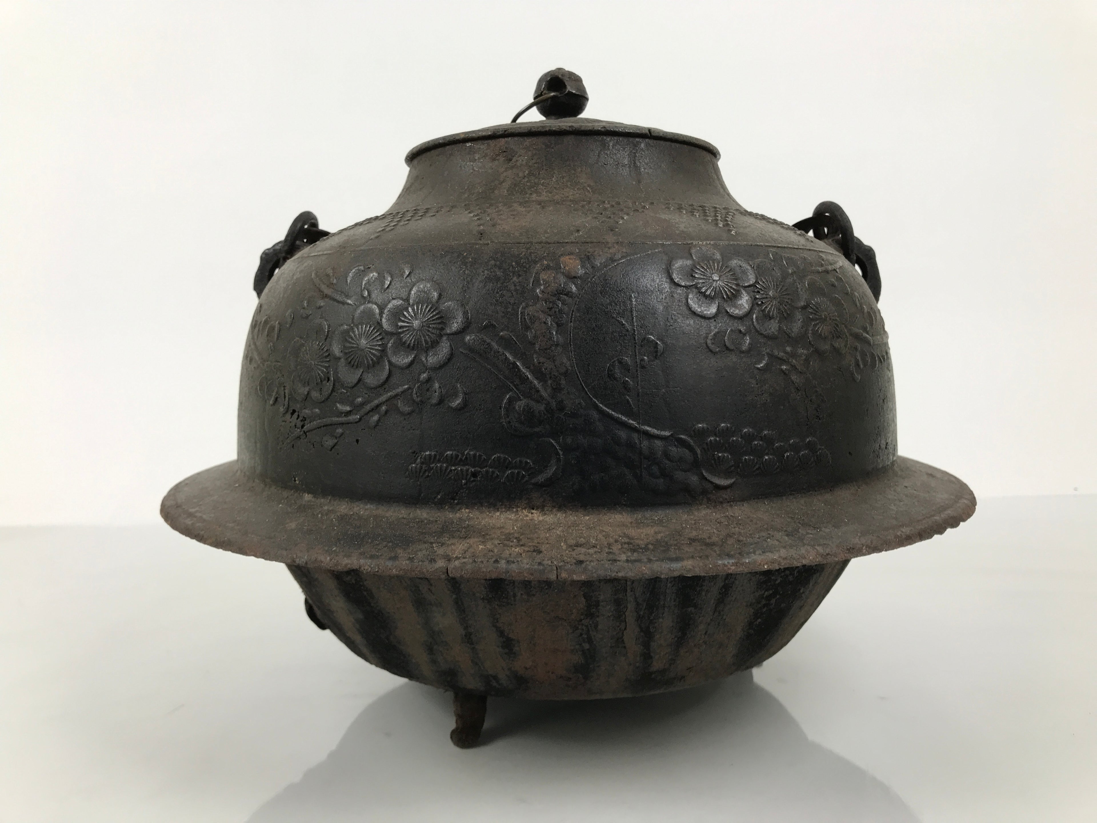 Antique Japanese Cast Iron Kettle Chagama Water Pot Tea Ceremony Floral C36-KT - Kettle-chidorivintage.com