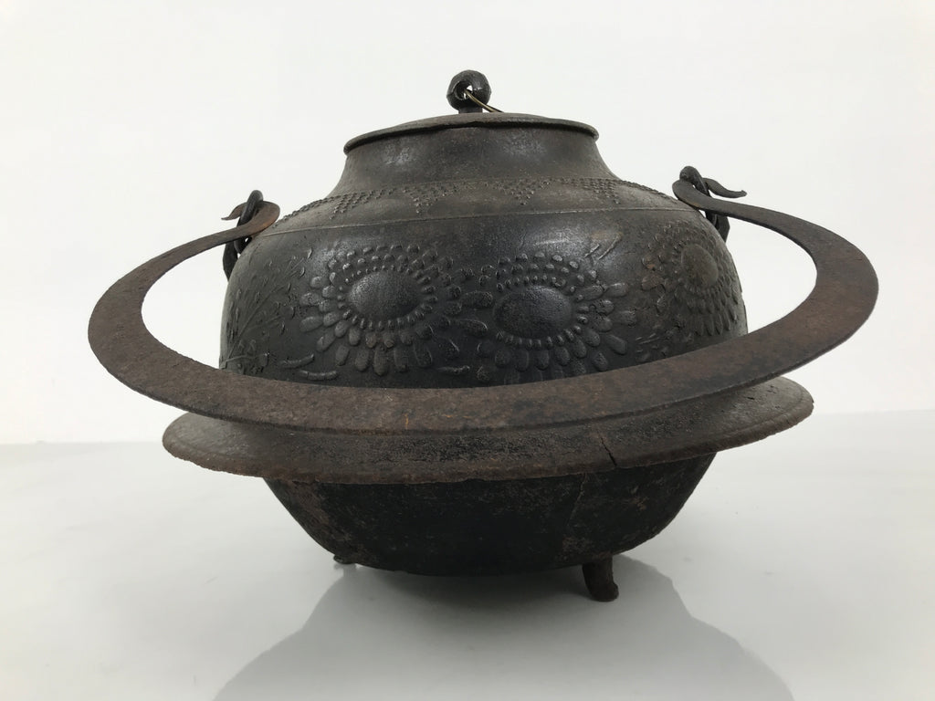 Antique Japanese Cast Iron Kettle Chagama Water Pot Tea Ceremony Floral C36-KT - Kettle-chidorivintage.com