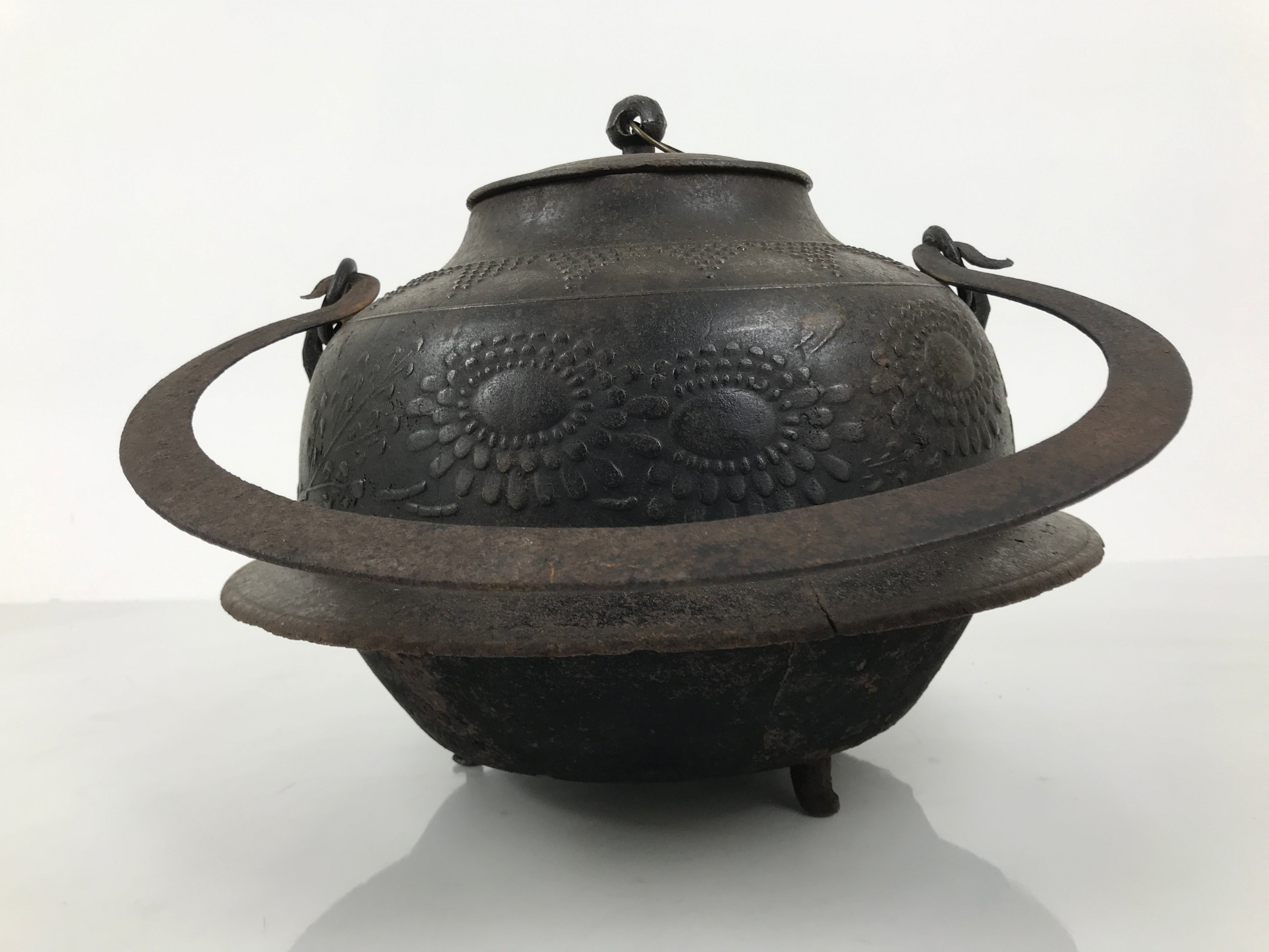 Antique Japanese Cast Iron Kettle Chagama Water Pot Tea Ceremony Floral C36-KT - Kettle-chidorivintage.com