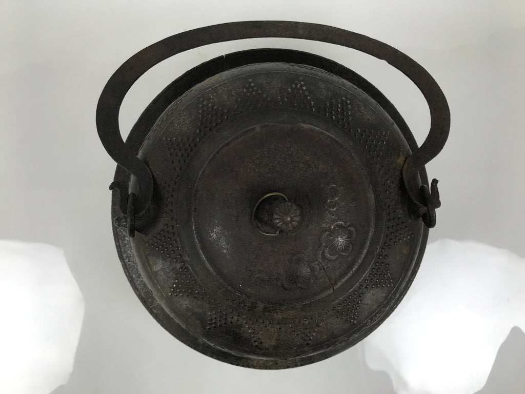 Antique Japanese Cast Iron Kettle Chagama Water Pot Tea Ceremony Floral C36-KT - Kettle-chidorivintage.com