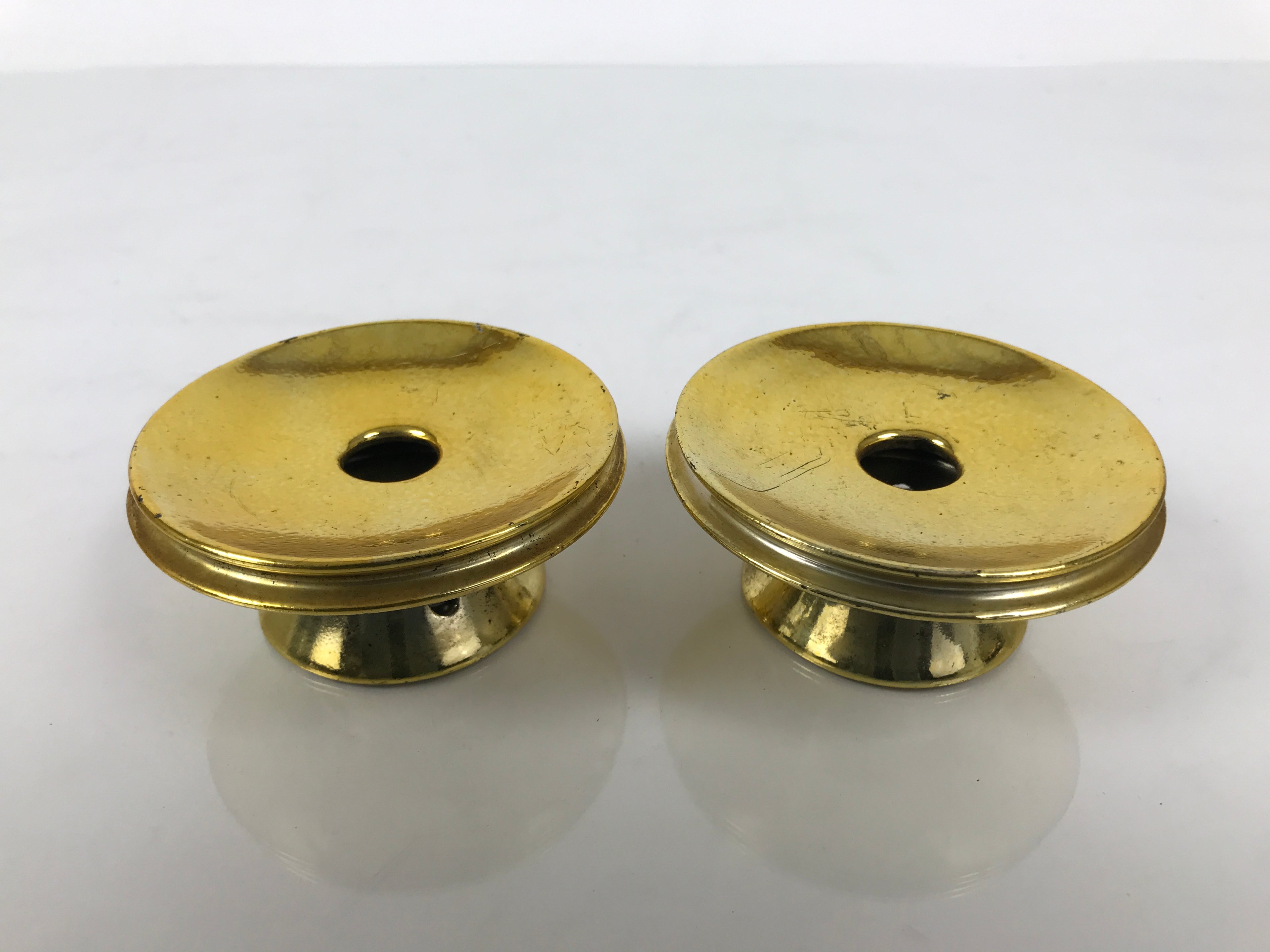 Japanese Buddhist Altar Fitting Metal Candle Stand Vtg 2pc Shokudai Gold BA976-OT - Buddhist-chidorivintage.com