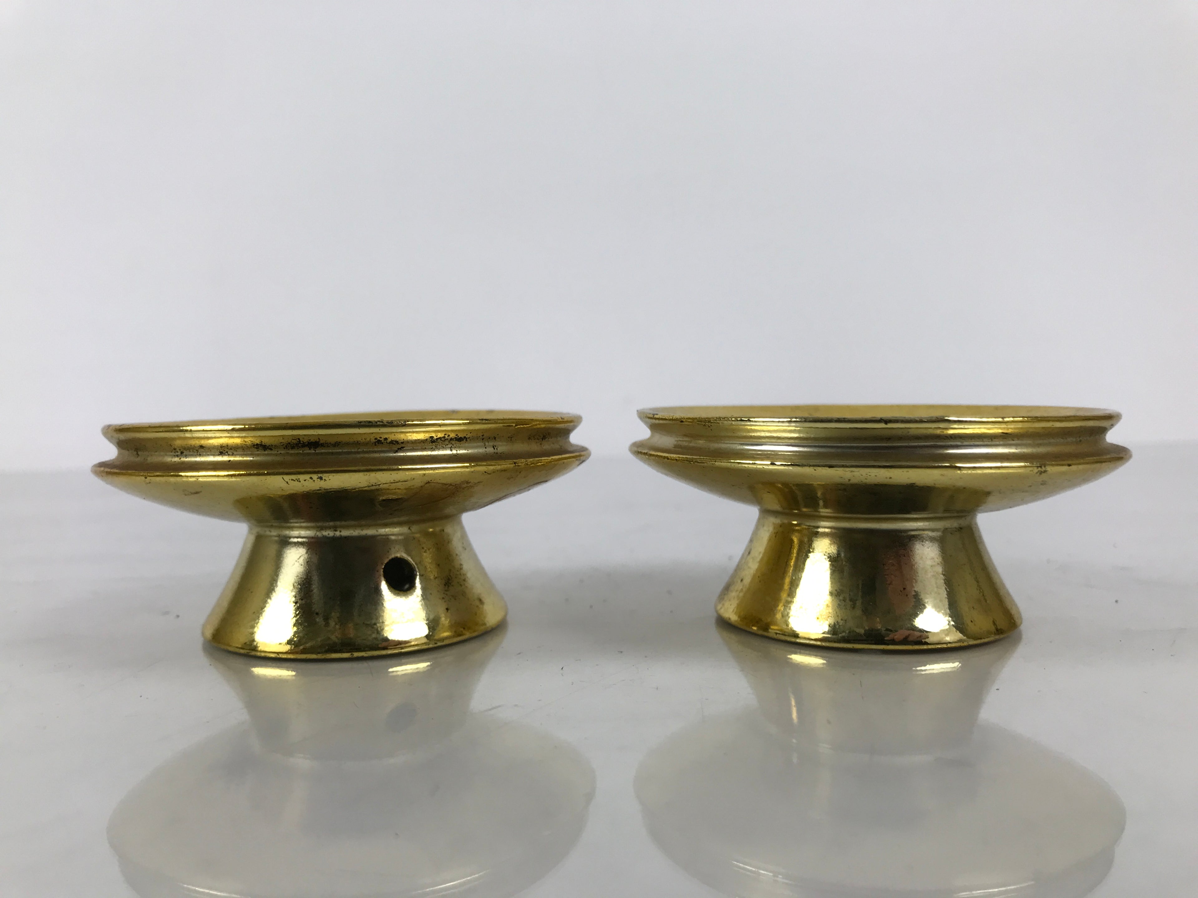 Japanese Buddhist Altar Fitting Metal Candle Stand Vtg 2pc Shokudai Gold BA976-OT - Buddhist-chidorivintage.com