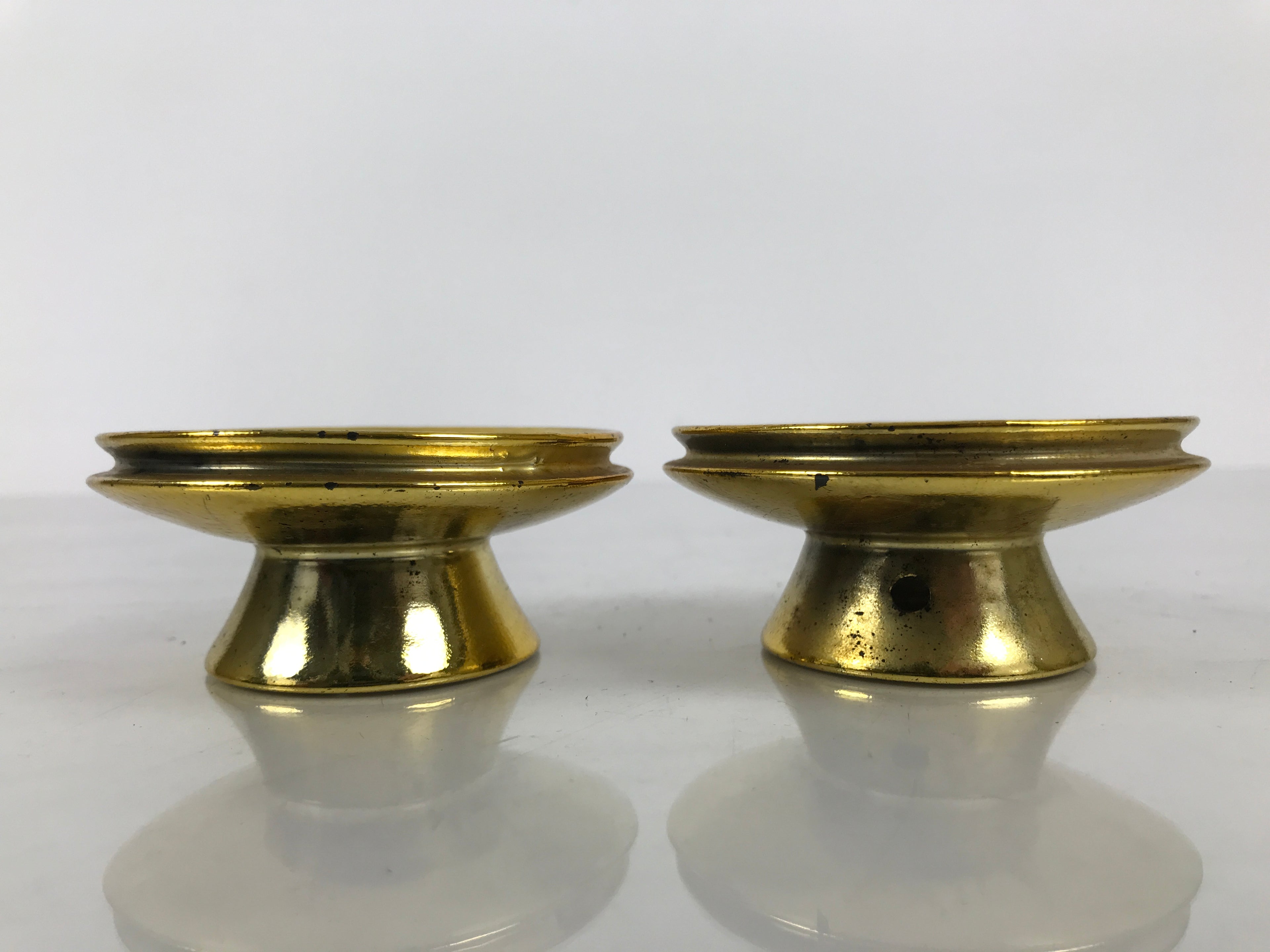 Japanese Buddhist Altar Fitting Metal Candle Stand Vtg 2pc Shokudai Gold BA976-OT - Buddhist-chidorivintage.com