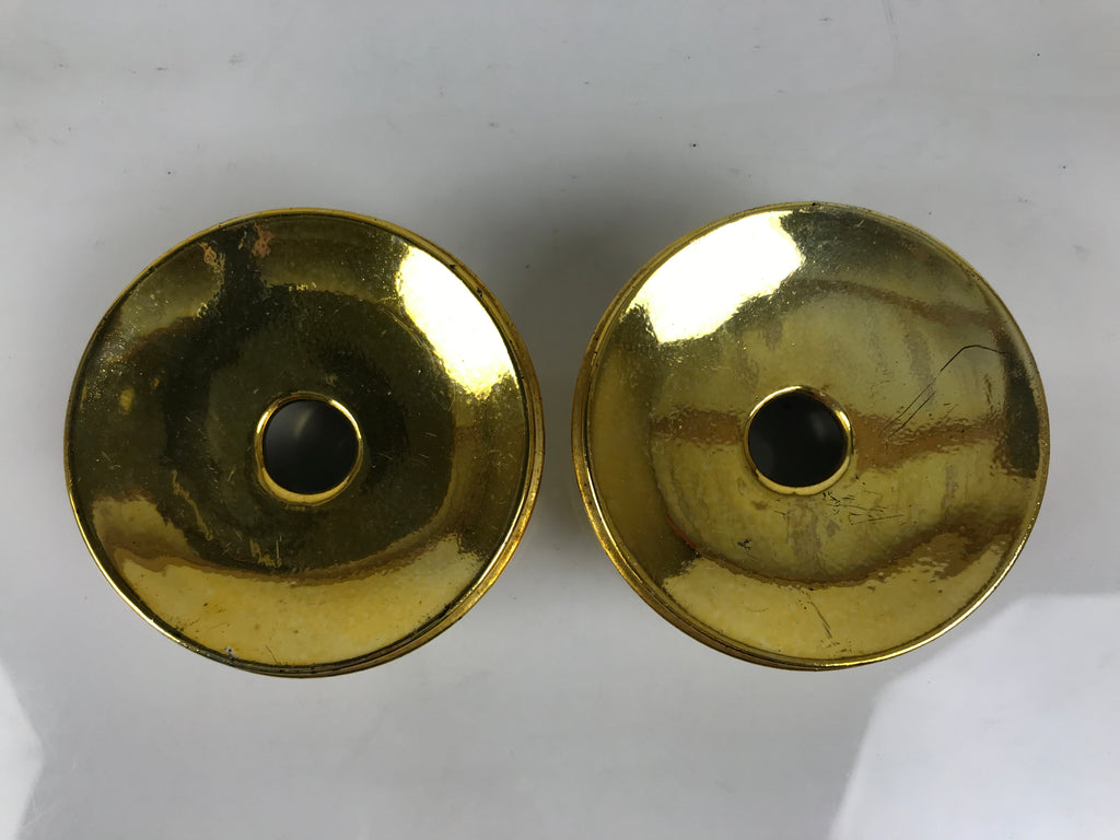 Japanese Buddhist Altar Fitting Metal Candle Stand Vtg 2pc Shokudai Gold BA976-OT - Buddhist-chidorivintage.com