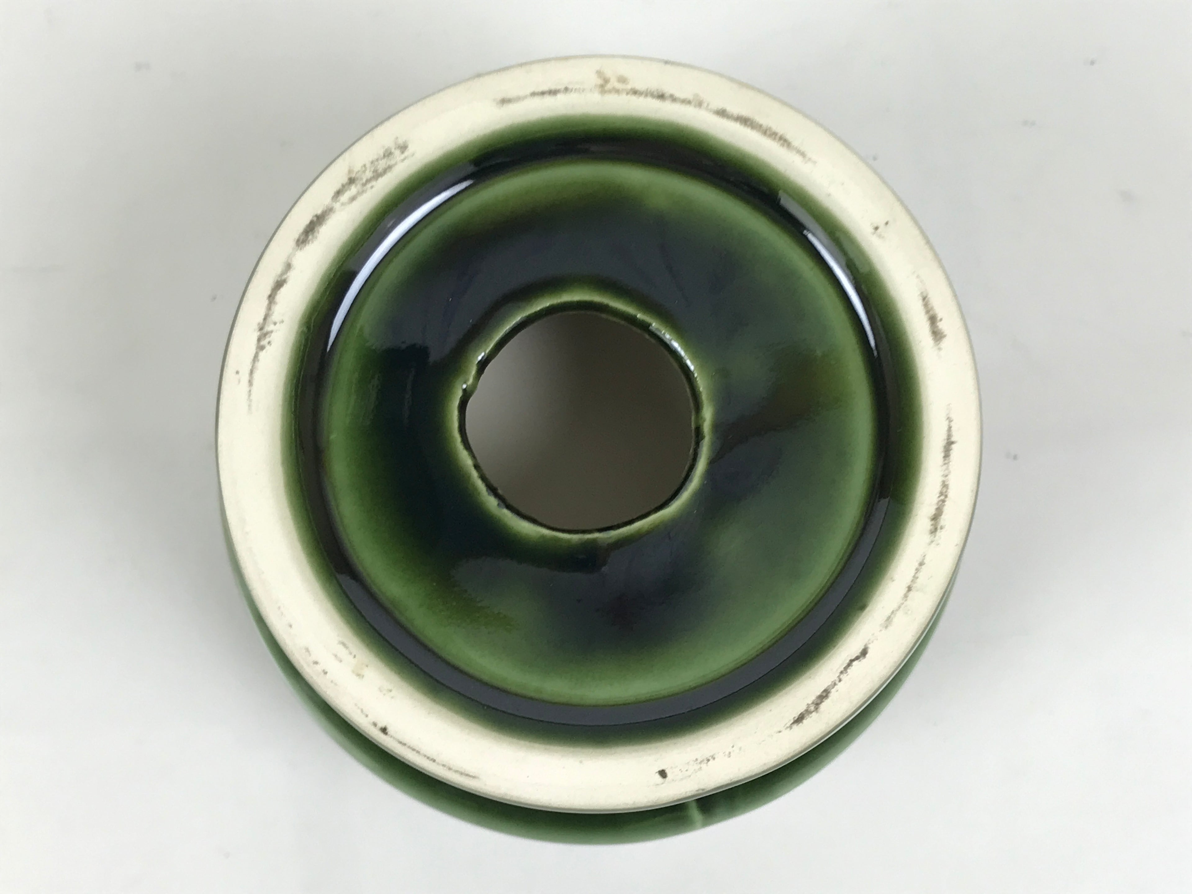 Japanese Buddhist Altar Fitting Porcelain Candle Stand Vtg Shokudai Green BA977-OT - Buddhist-chidorivintage.com