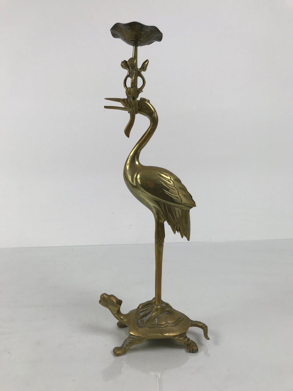 Japanese Buddhist Altar Fitting Brass Candle Stand Vtg Crane Shokudai BA942-OT - Buddhist-chidorivintage.com