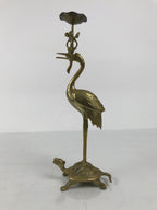 Japanese Buddhist Altar Fitting Brass Candle Stand Vtg Crane Shokudai BA942-OT - Buddhist-chidorivintage.com