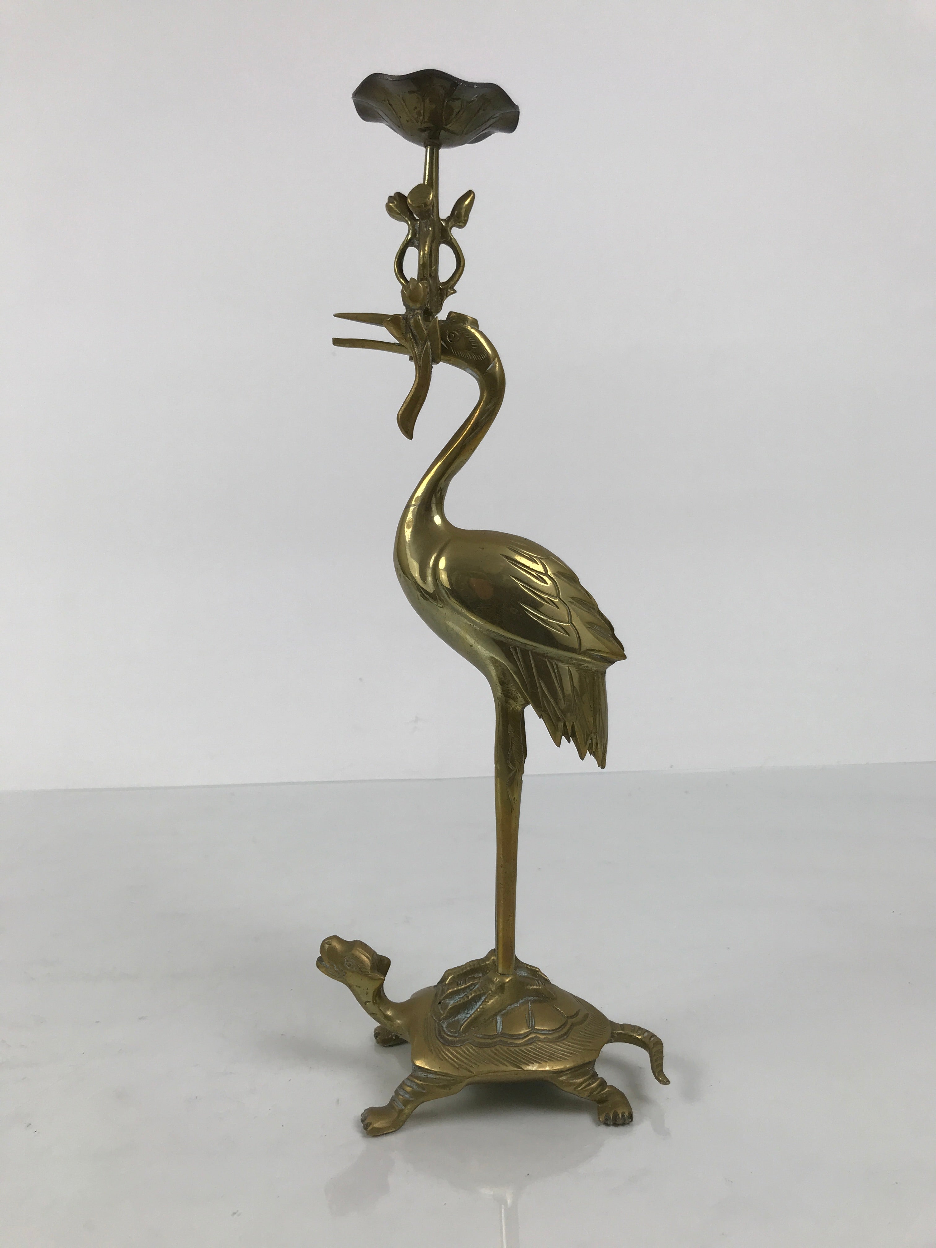 Japanese Buddhist Altar Fitting Brass Candle Stand Vtg Crane Shokudai BA942-OT - Buddhist-chidorivintage.com
