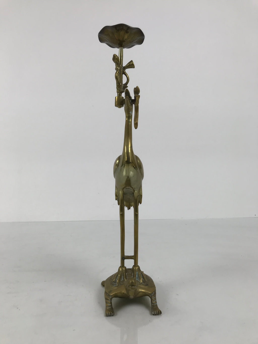 Japanese Buddhist Altar Fitting Brass Candle Stand Vtg Crane Shokudai BA942-OT - Buddhist-chidorivintage.com