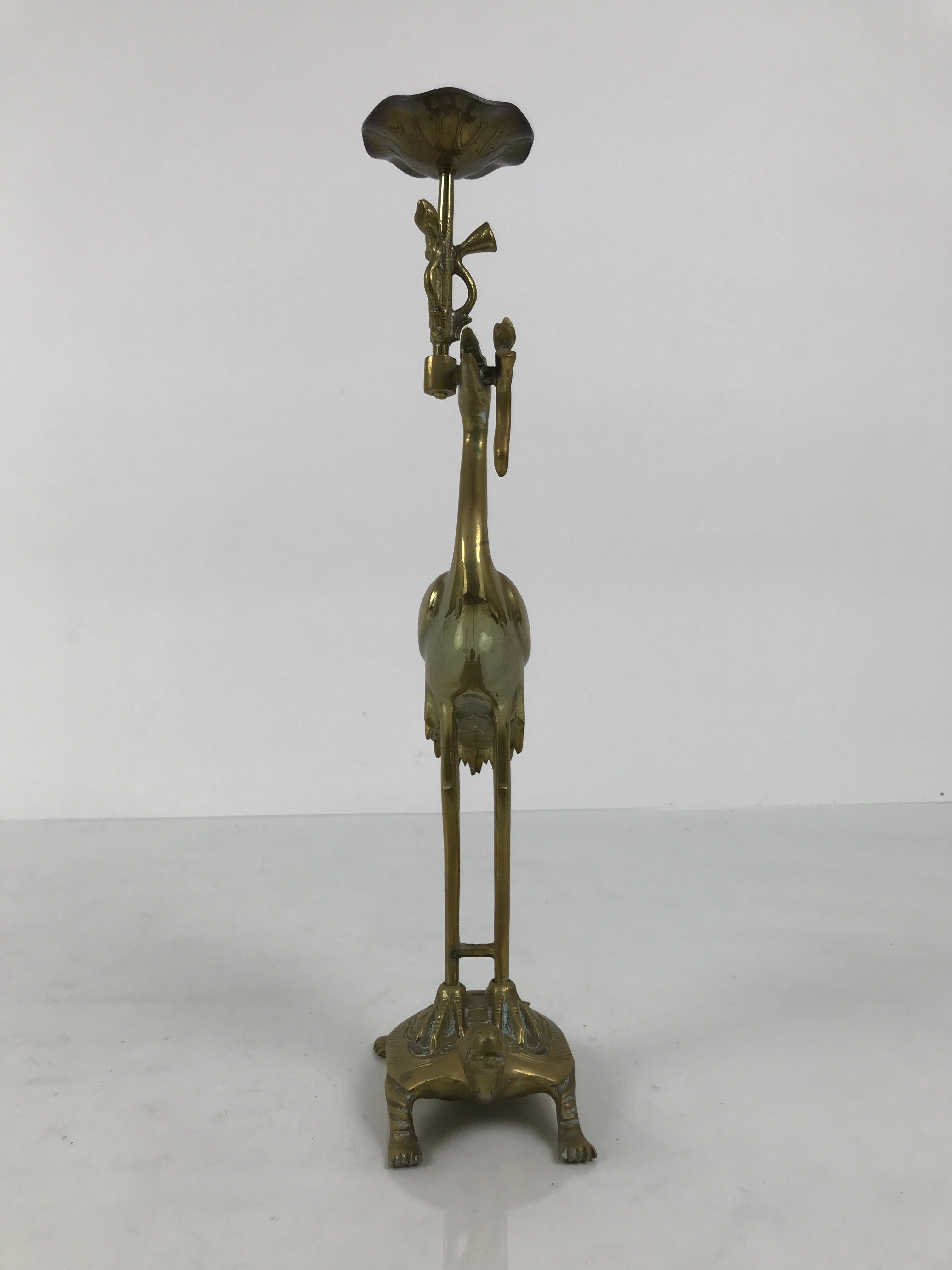 Japanese Buddhist Altar Fitting Brass Candle Stand Vtg Crane Shokudai BA942-OT - Buddhist-chidorivintage.com