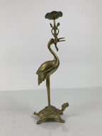 Japanese Buddhist Altar Fitting Brass Candle Stand Vtg Crane Shokudai BA942-OT - Buddhist-chidorivintage.com