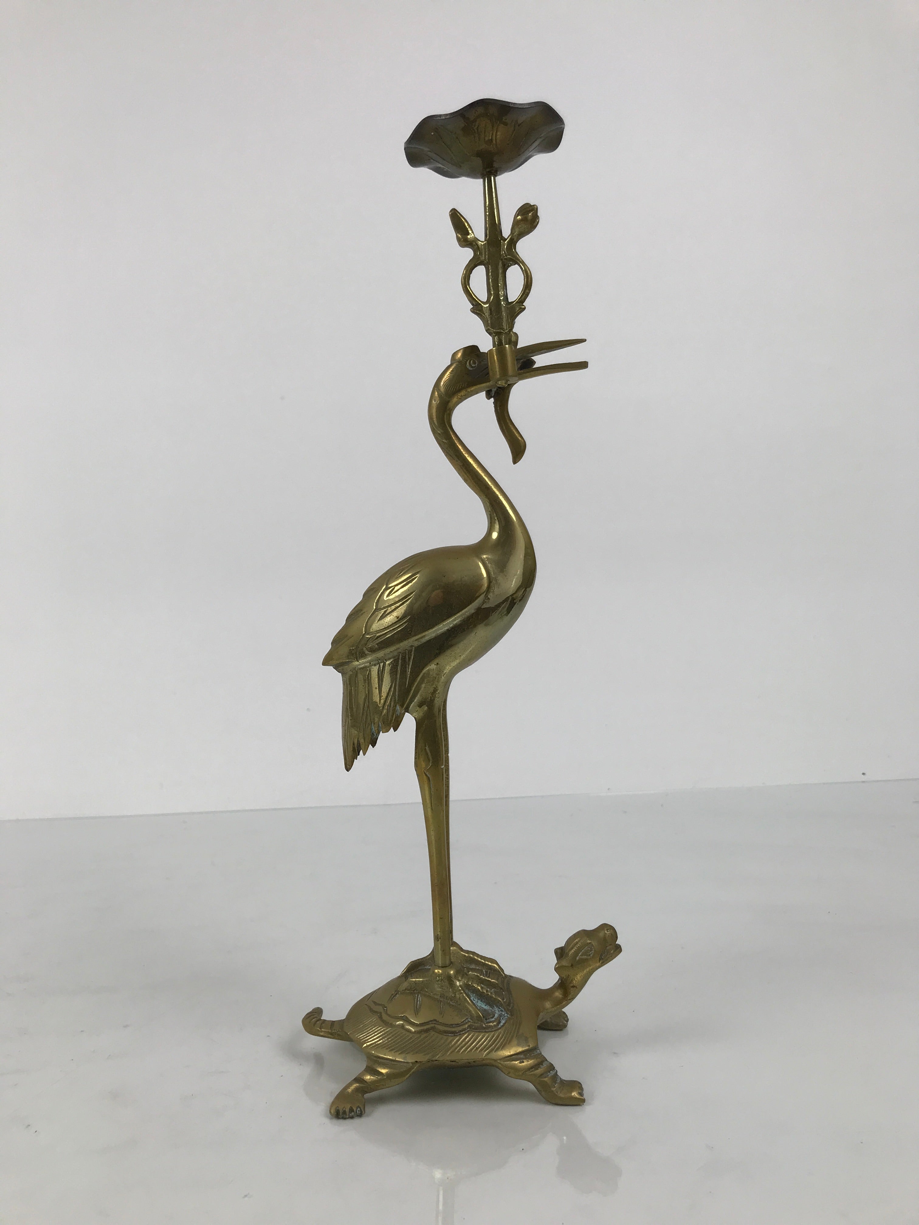 Japanese Buddhist Altar Fitting Brass Candle Stand Vtg Crane Shokudai BA942-OT - Buddhist-chidorivintage.com