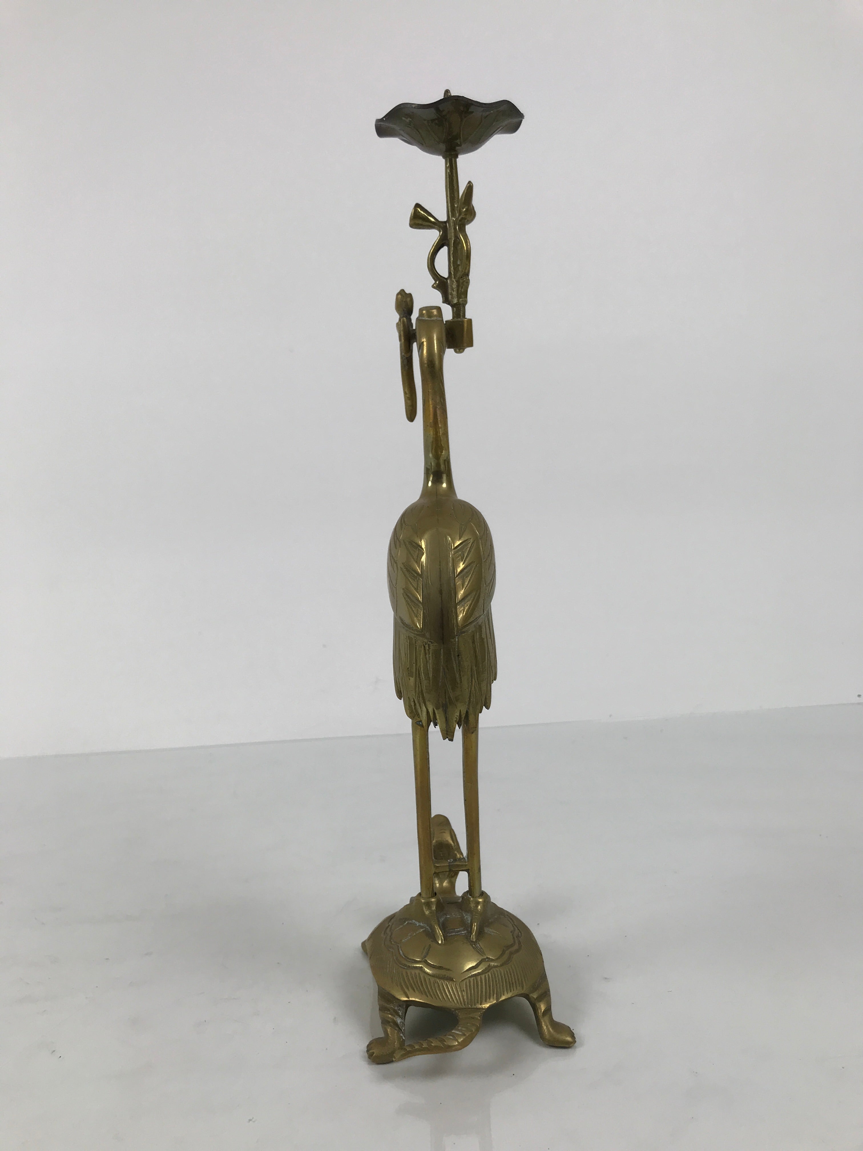 Japanese Buddhist Altar Fitting Brass Candle Stand Vtg Crane Shokudai BA942-OT - Buddhist-chidorivintage.com