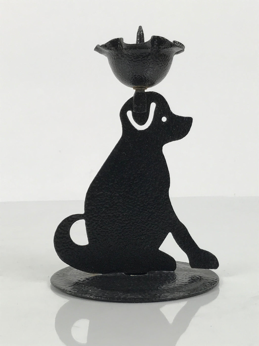 Japanese Buddhist Altar Fitting Metal Dog Candle Stand Vtg Shokudai Black BA938-OT - Buddhist-chidorivintage.com