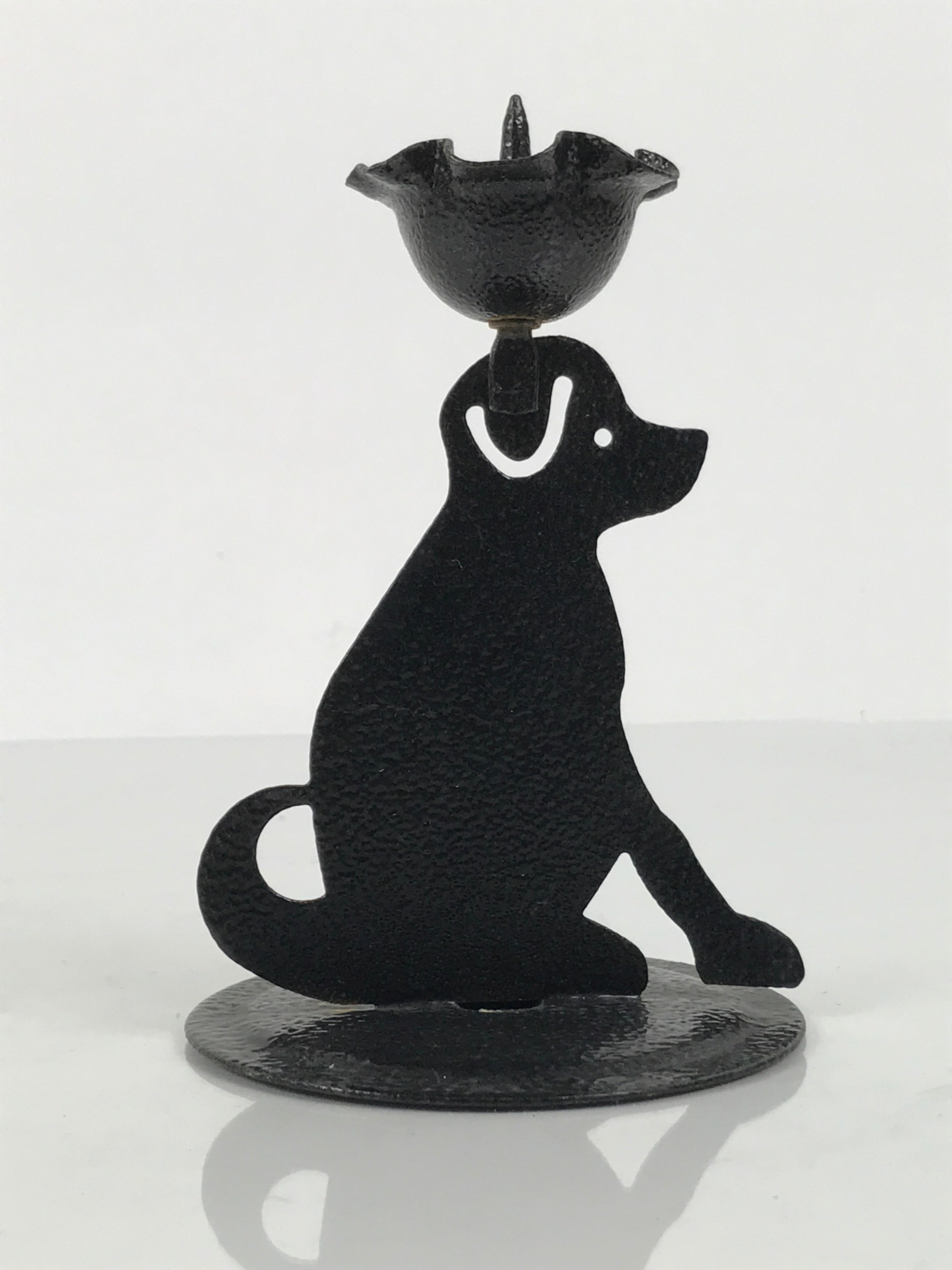 Japanese Buddhist Altar Fitting Metal Dog Candle Stand Vtg Shokudai Black BA938-OT - Buddhist-chidorivintage.com