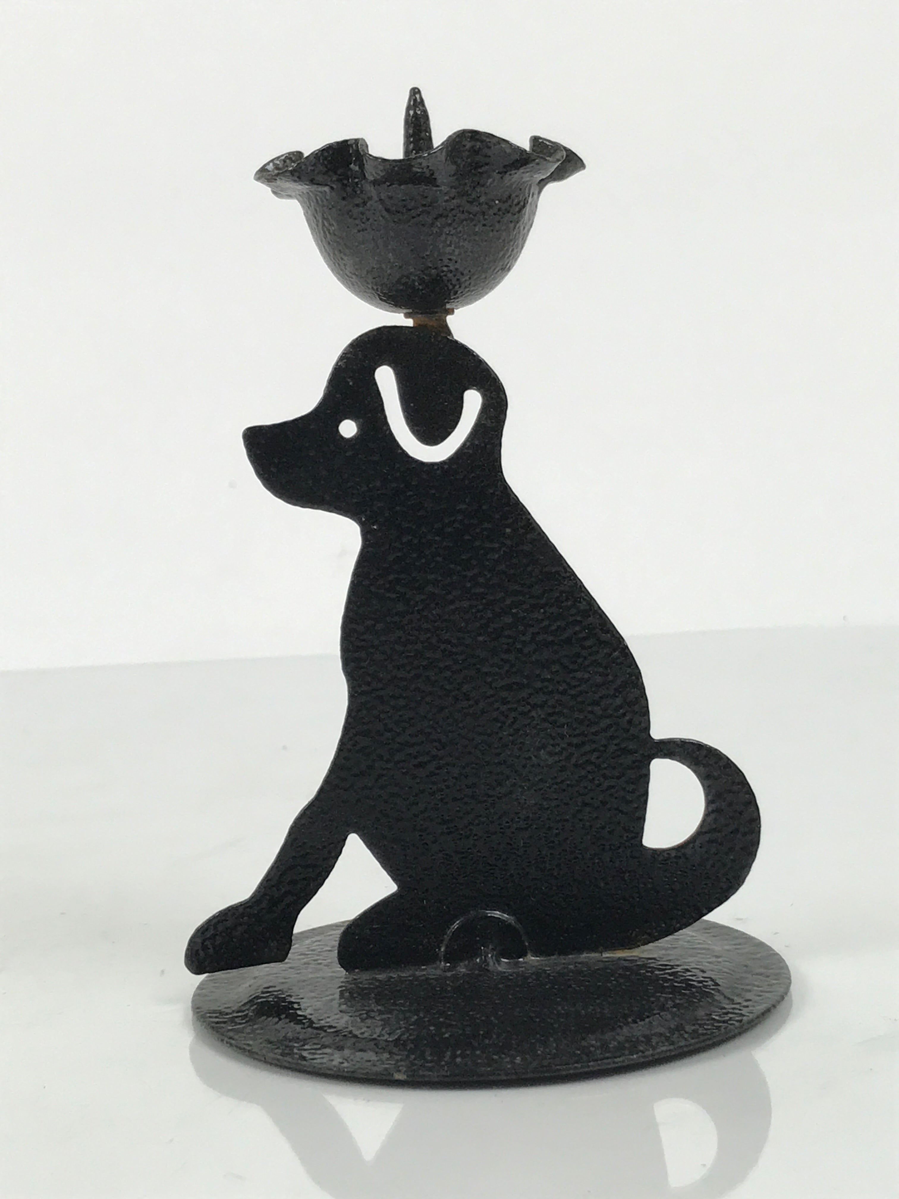Japanese Buddhist Altar Fitting Metal Dog Candle Stand Vtg Shokudai Black BA938-OT - Buddhist-chidorivintage.com