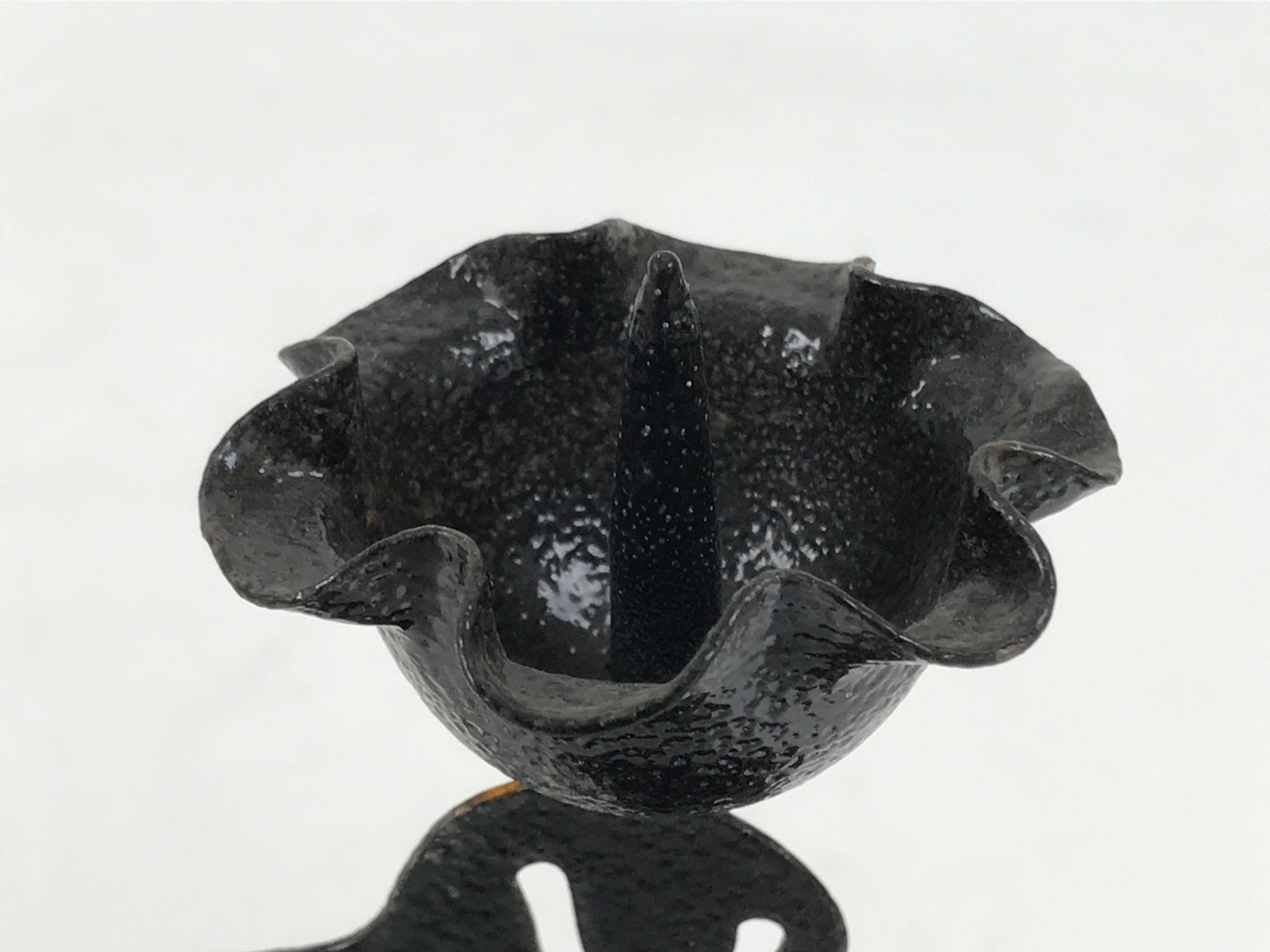 Japanese Buddhist Altar Fitting Metal Dog Candle Stand Vtg Shokudai Black BA938-OT - Buddhist-chidorivintage.com