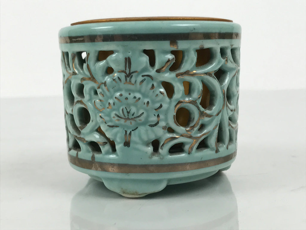 Japanese Buddhist Altar Porcelain Incense Burner Koro Vtg Celadon Blue BA932-OT - Buddhist-chidorivintage.com