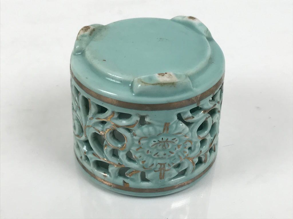 Japanese Buddhist Altar Porcelain Incense Burner Koro Vtg Celadon Blue BA932-OT - Buddhist-chidorivintage.com