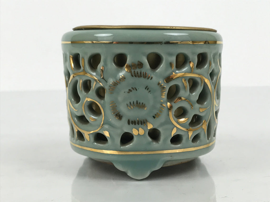 Japanese Buddhist Altar Porcelain Incense Burner Koro Vtg Celadon Blue BA933-OT - Buddhist-chidorivintage.com