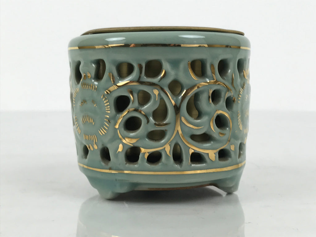 Japanese Buddhist Altar Porcelain Incense Burner Koro Vtg Celadon Blue BA933-OT - Buddhist-chidorivintage.com