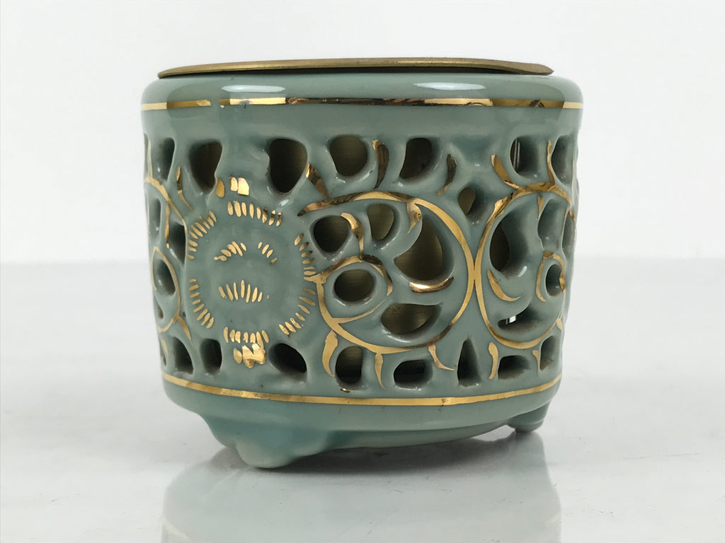 Japanese Buddhist Altar Porcelain Incense Burner Koro Vtg Celadon Blue BA933-OT - Buddhist-chidorivintage.com