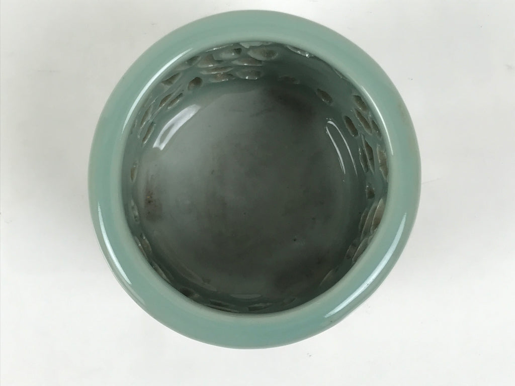 Japanese Buddhist Altar Porcelain Incense Burner Koro Vtg Celadon Blue BA933-OT - Buddhist-chidorivintage.com