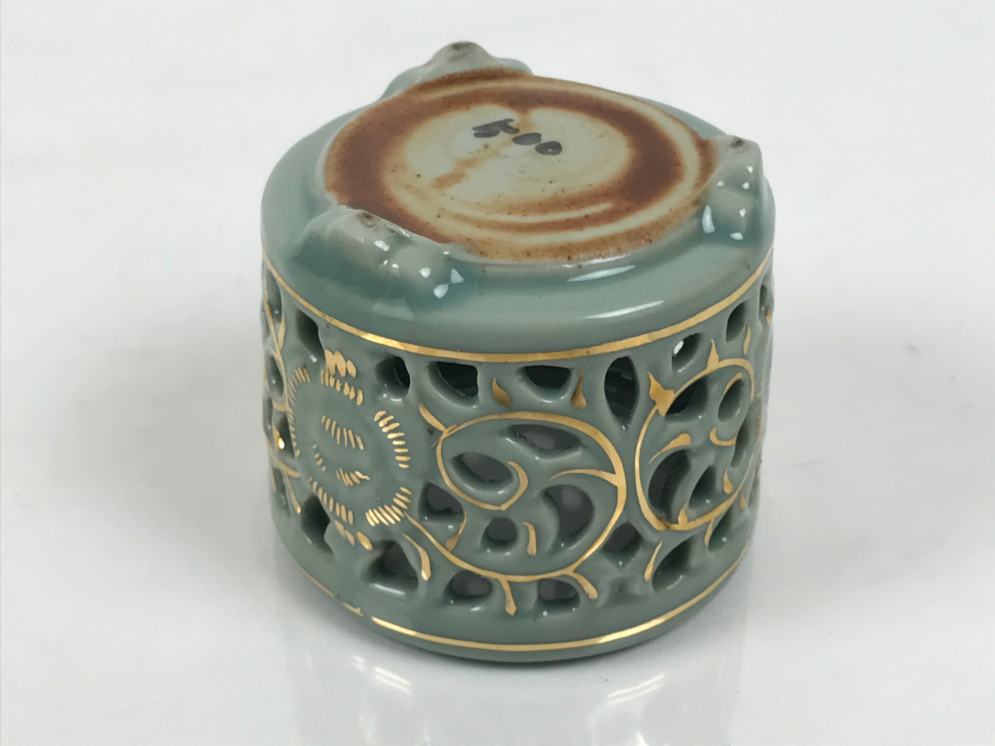 Japanese Buddhist Altar Porcelain Incense Burner Koro Vtg Celadon Blue BA933-OT - Buddhist-chidorivintage.com
