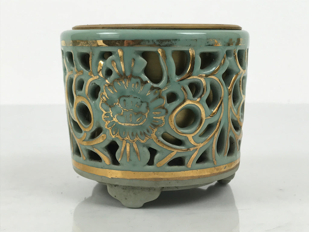 Japanese Buddhist Altar Porcelain Incense Burner Koro Vtg Celadon Blue BA934-OT - Buddhist-chidorivintage.com