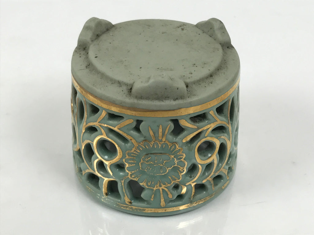 Japanese Buddhist Altar Porcelain Incense Burner Koro Vtg Celadon Blue BA934-OT - Buddhist-chidorivintage.com