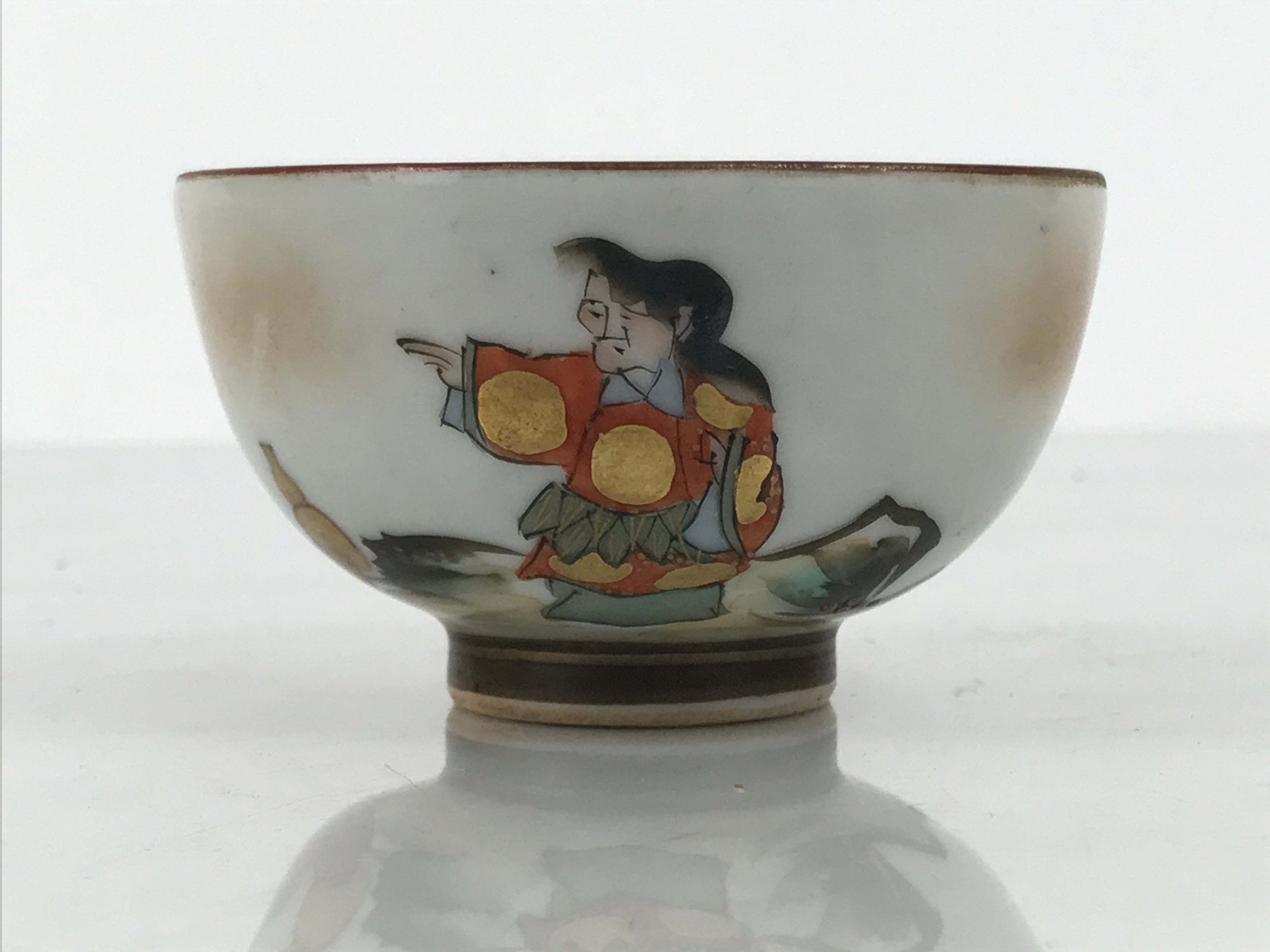 Japanese Kutani Ware Porcelain Yunomi Teacup Vtg Sencha Storyteller White TC635-KT - Teacup-chidorivintage.com